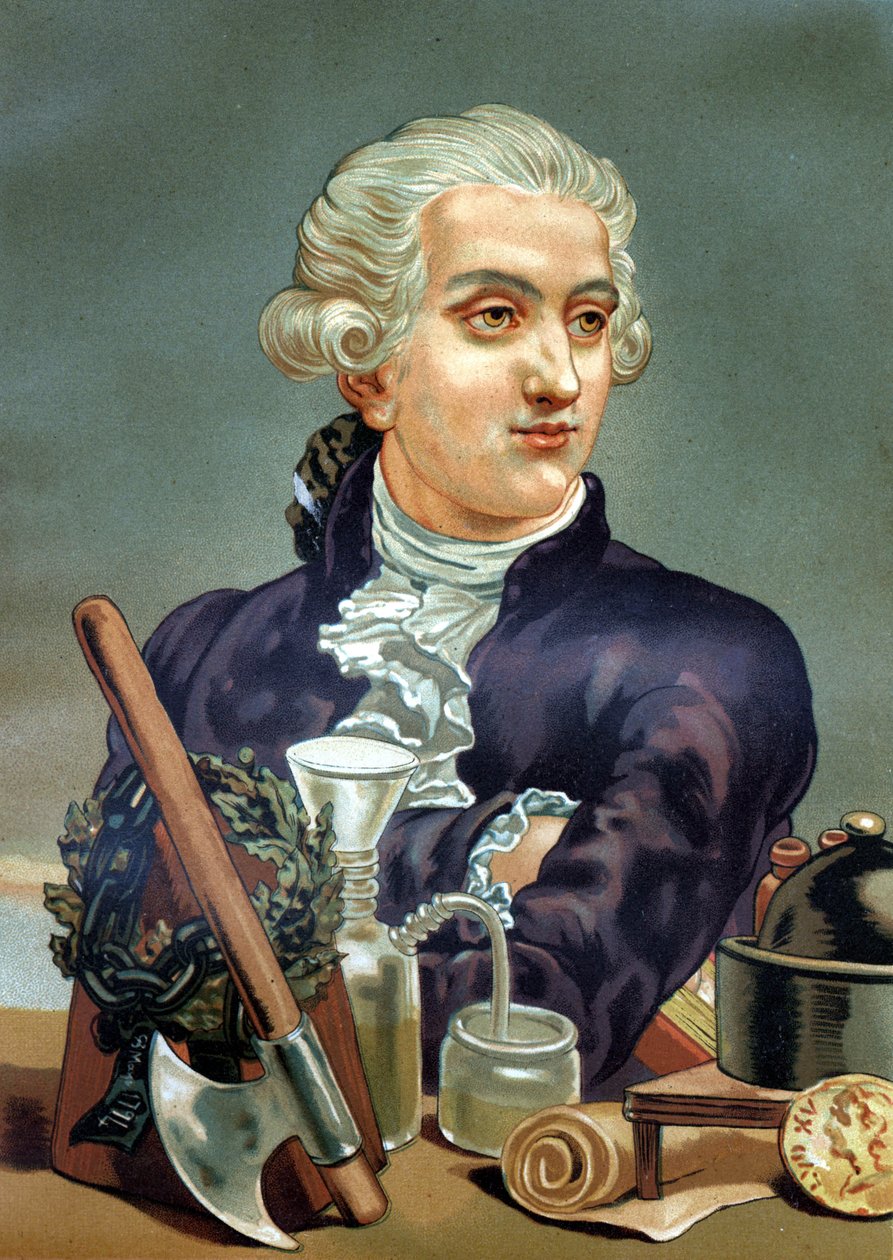 Portret van Antoine Laurent de Lavoisier (1743 - 1794), Franse chemicus. naar La Ciencia y sus Hombres door Louis Figuier. Barcelona 1881 door Anonymous Anonymous