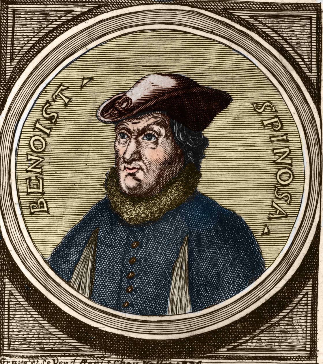 Portret van Baruch Spinoza (1632-1677), Nederlandse filosoof, ook bekend als Bento de Espinosa of Benedictus de Spinoza of Benoit de Spinoza. Gravure uit de 17e eeuw door Anonymous Anonymous