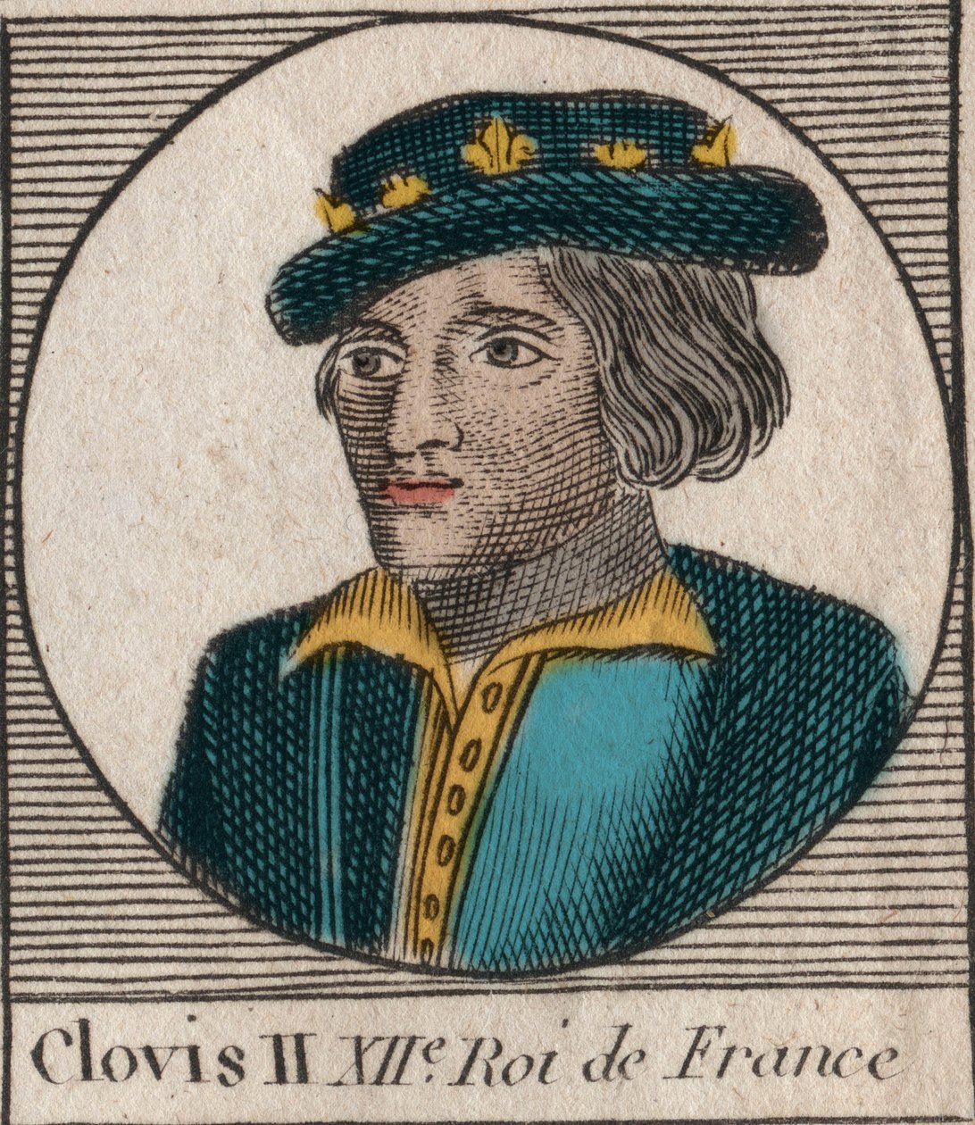 Portret van Clovis II, koning van de Franken (ca. 633-657) (gravure uit 