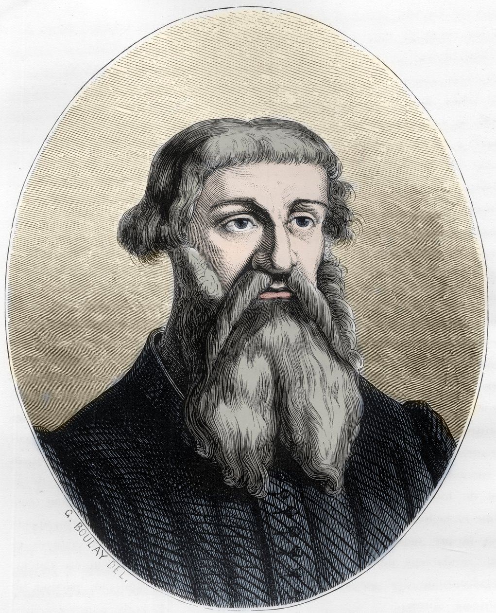 Portret van Etienne Dolet, Franse geleerde, vertaler en drukker - portret door Etienne Dolet (1509-1546), Franse schrijver, dichter, drukker, humanist - Gravure uit 1863 in 
