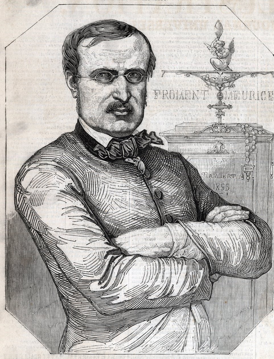 Portret van Francois-Desire Froment-Meurice (Francois Desire Froment Meurice) (1802-1855) Franse goudsmid. Gravure uit 1855. Privécollectie. door Anonymous Anonymous