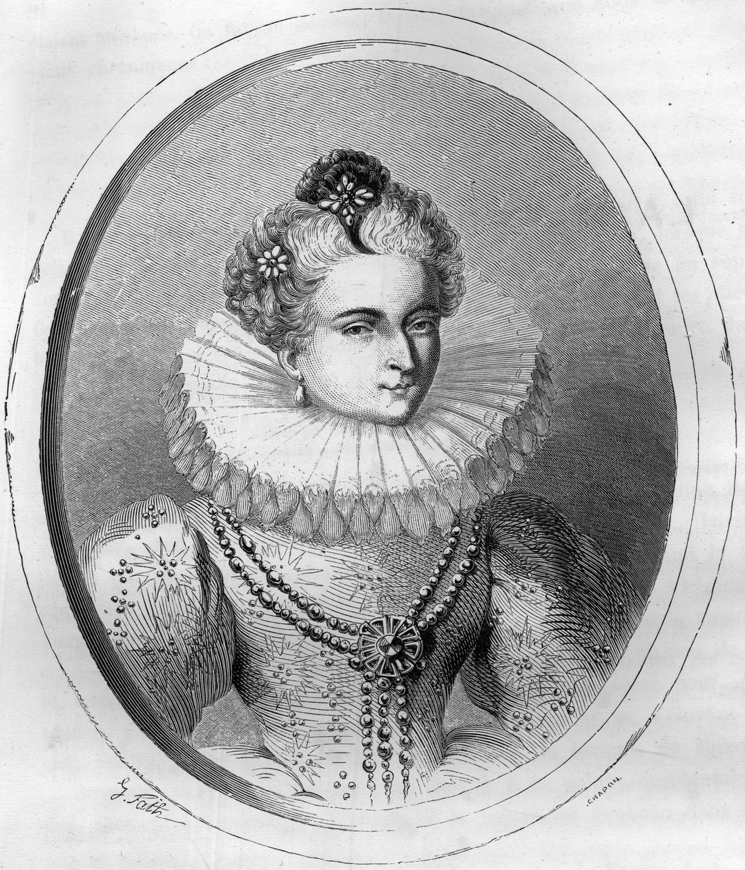 Portret van Leonora Dori (of Dosi) genaamd Galigai, maarschalk van Anchre (1568-1617) - Gravure uit 1863 in 