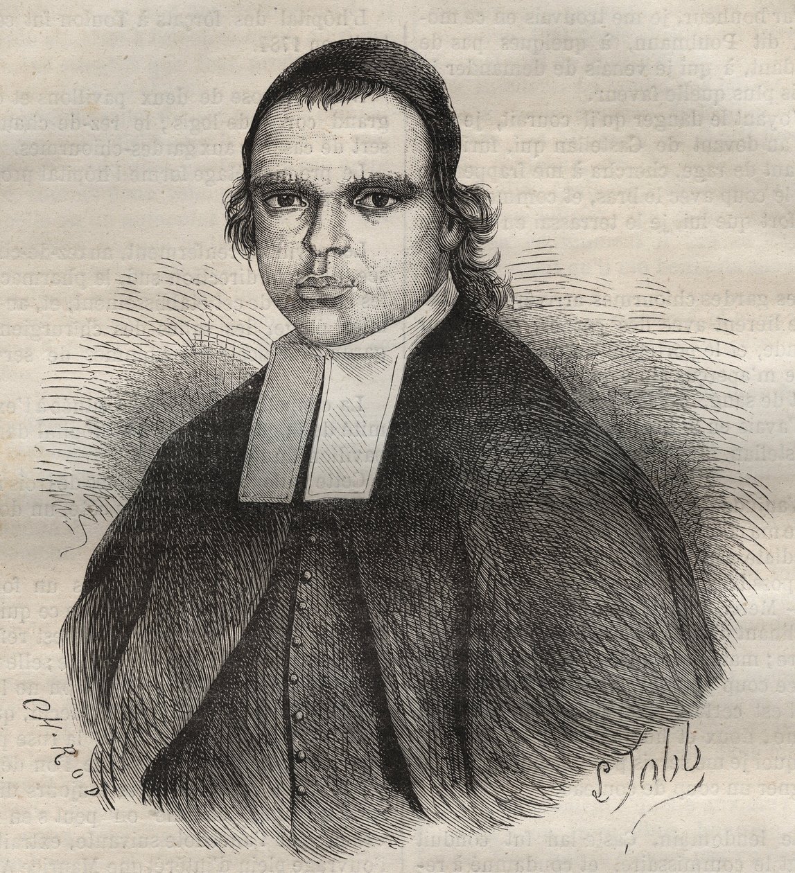 Portret van Louis Bonafous, in religie Frere Leotade, beschuldigd van verkrachting en moord. Hij stierf in de Toulon Bagne op 27 januari 1850. Gravure in 