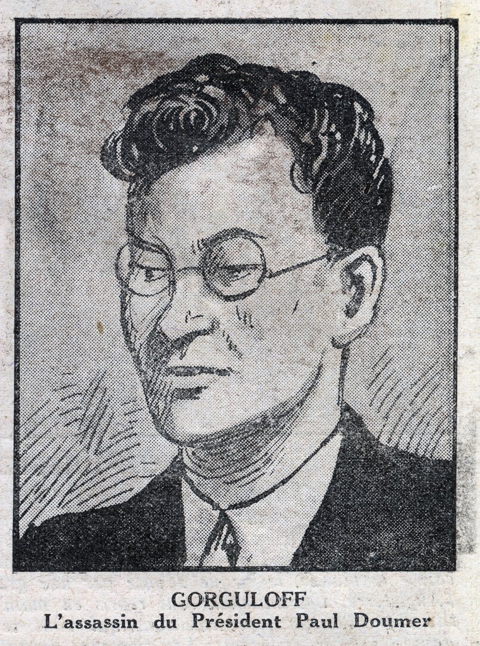 Portret van Paul Gorgulov of Gorguloff (1895-1932), moordenaar van de Franse president Paul Doumer (1857-1932). Gravure in L