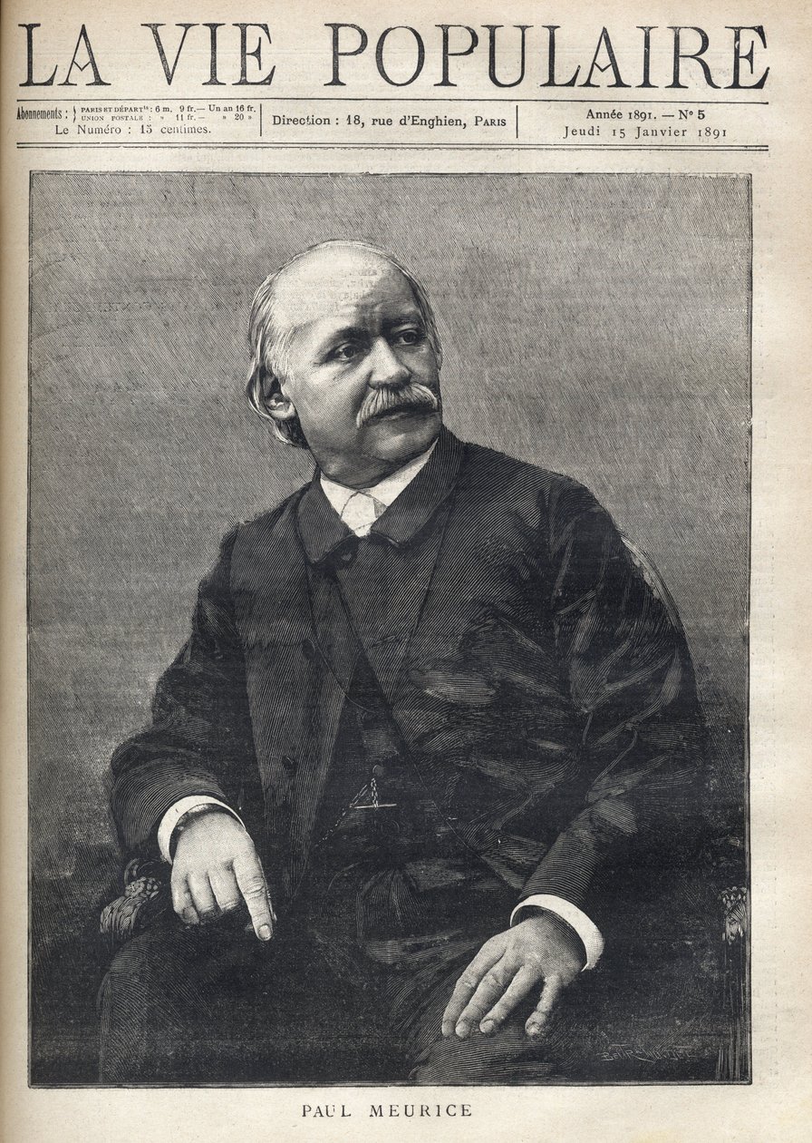 Portret van Paul Meurice (1818-1905), Franse schrijver. Gravure in 