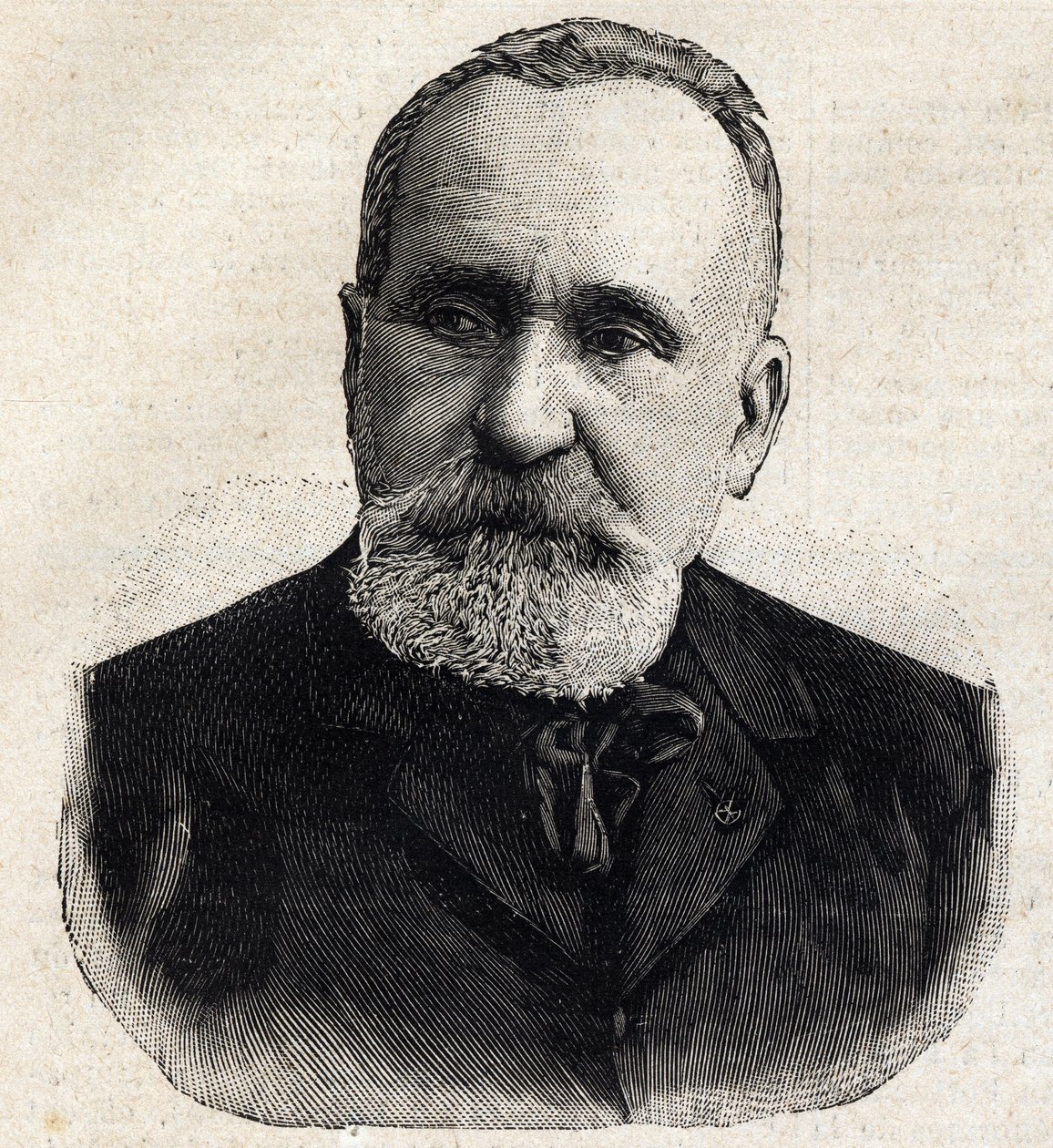 Portret van Pierre Puvis de Chavannes (1824-1898) Franse schilder, destijds voorzitter van de Société Nationale des Beaux Arts. Gravure in 