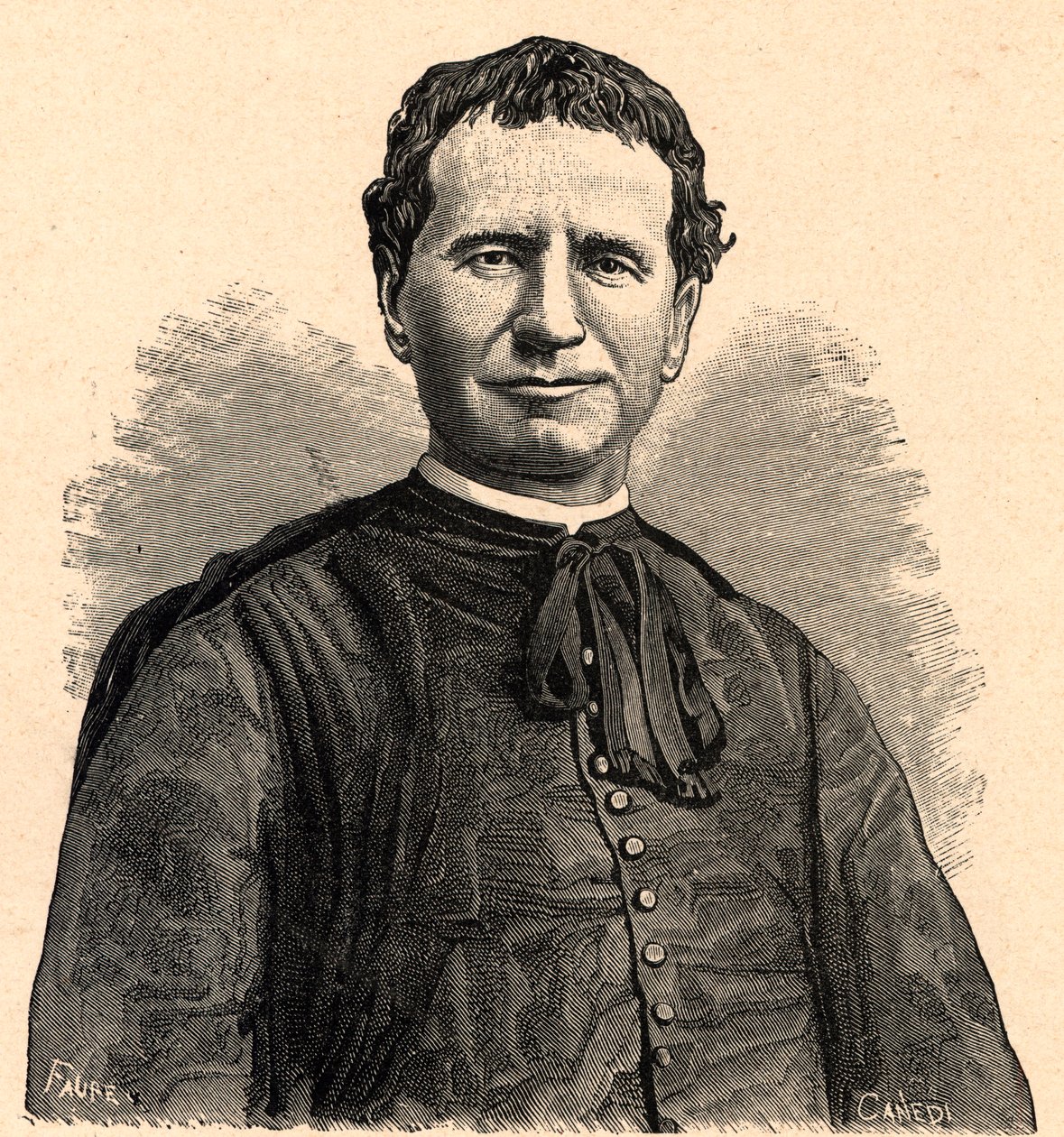 Portret van Sint Johannes Bosco of Don Bosco (Giovanni Melchior Bosco). 19e eeuw (gravure). door Anonymous Anonymous