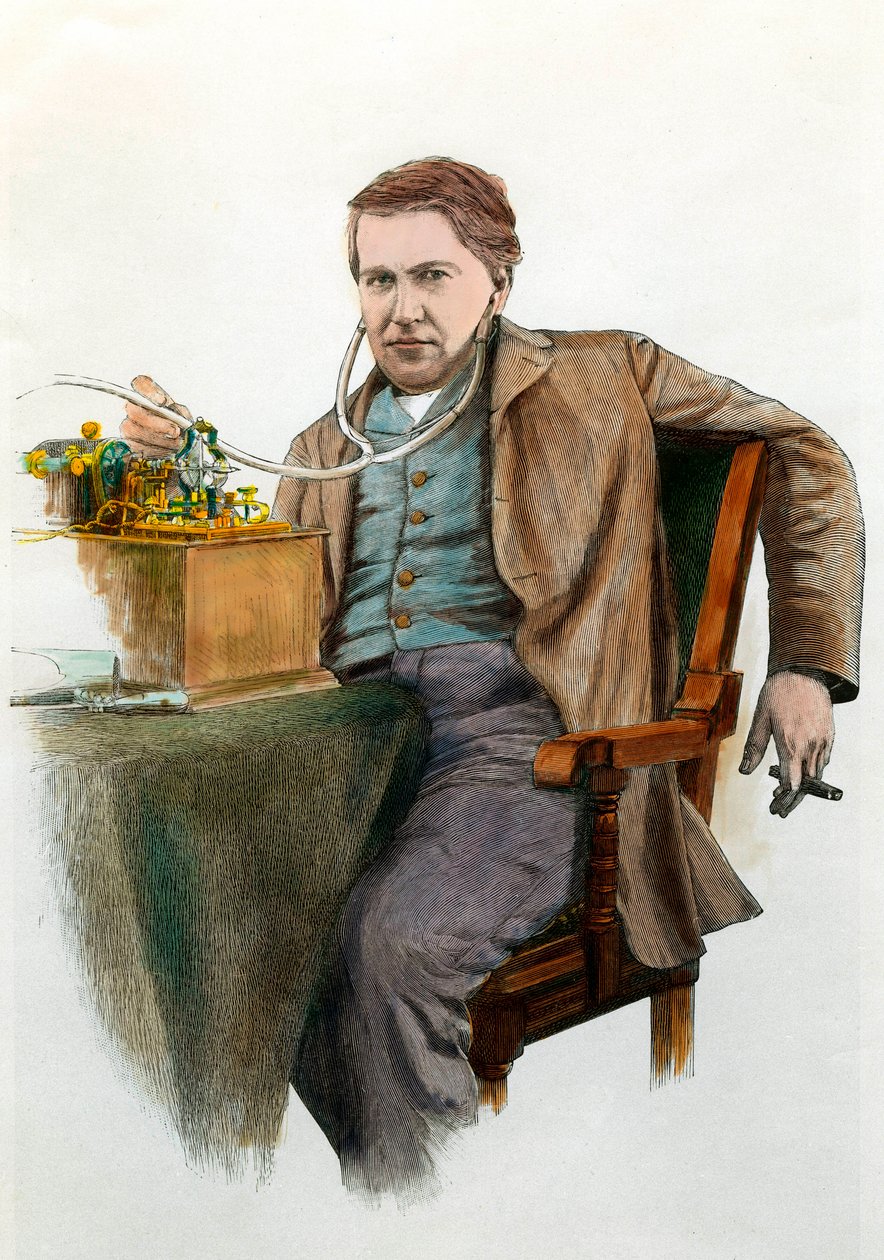 Portret van Thomas Edison (1847-1931), Amerikaanse natuurkundige. Gravure rond 1900. Privécollectie door Anonymous Anonymous