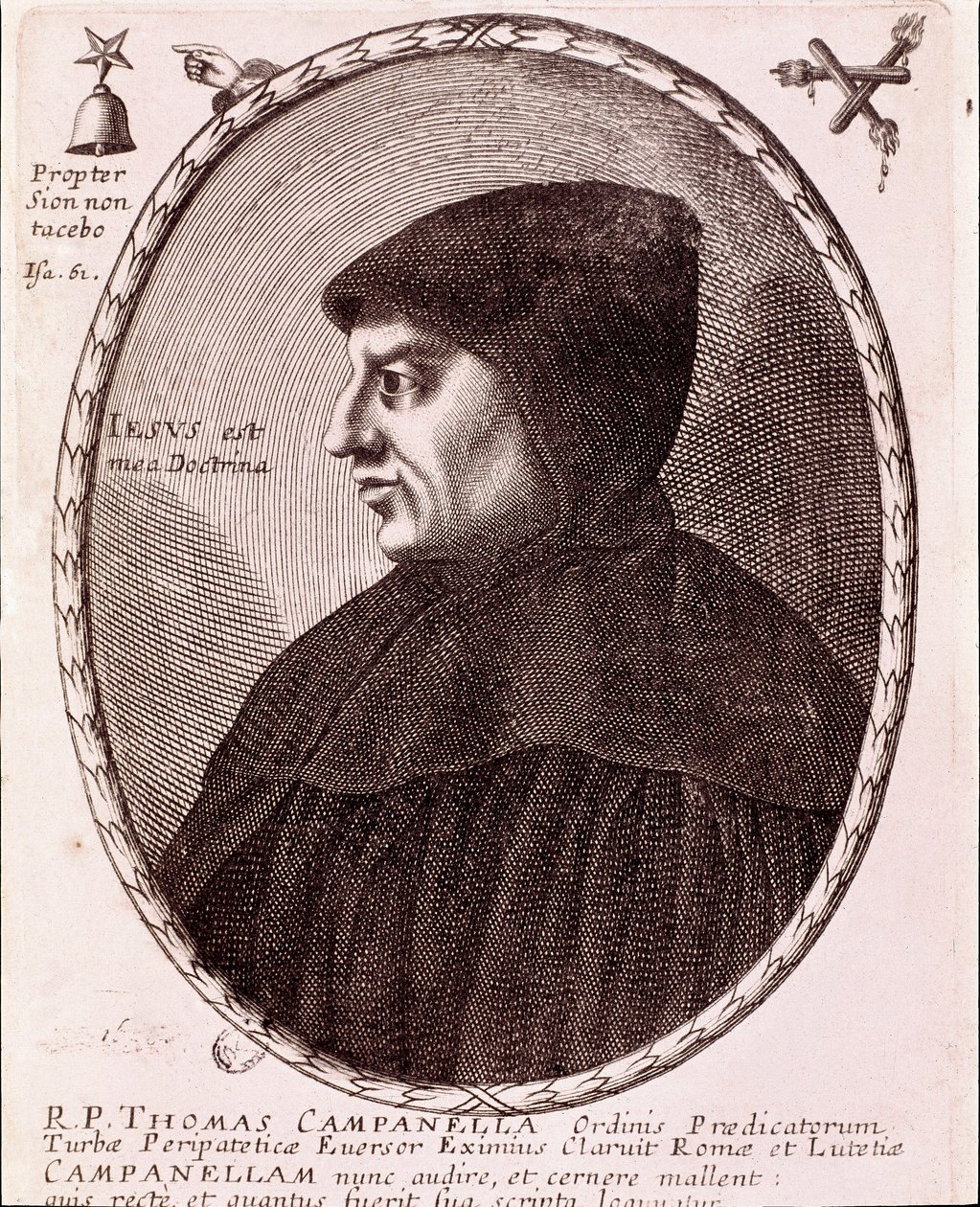Portret van Tommaso Campanella, dominicaanse monnik en filosoof. Gravure. door Anonymous Anonymous