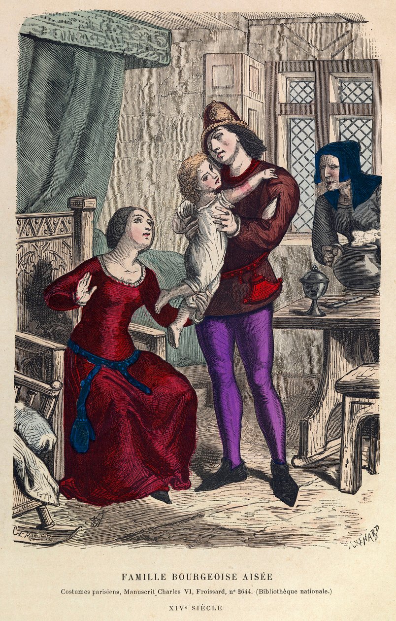 Portret van een welgestelde bourgeoisfamilie in Parijs in de 14e eeuw door Anonymous Anonymous