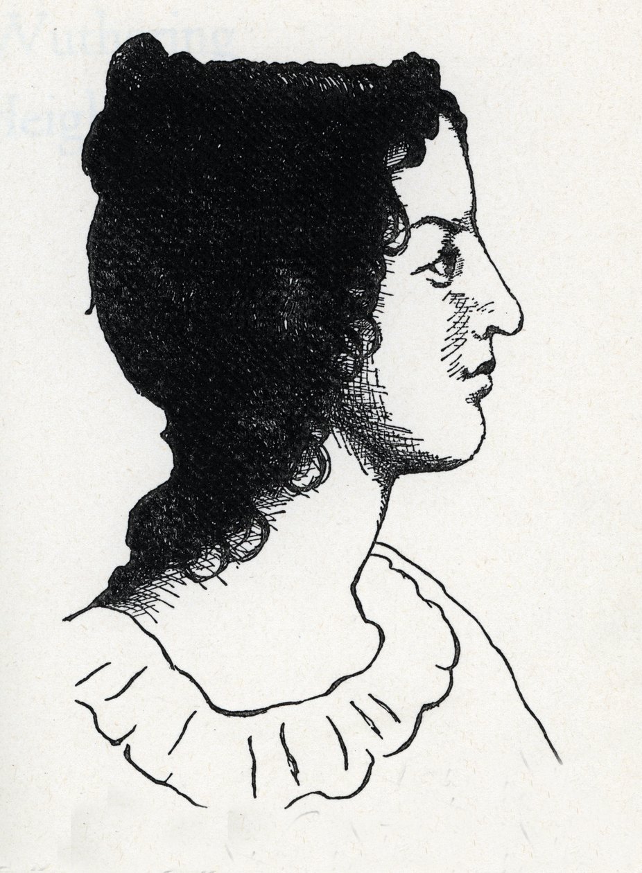 Portret van de Britse schrijfster Emily Bronte (1818-1848) (gravure uit "Les Hauts de Hurlevent") door Anonymous Anonymous
