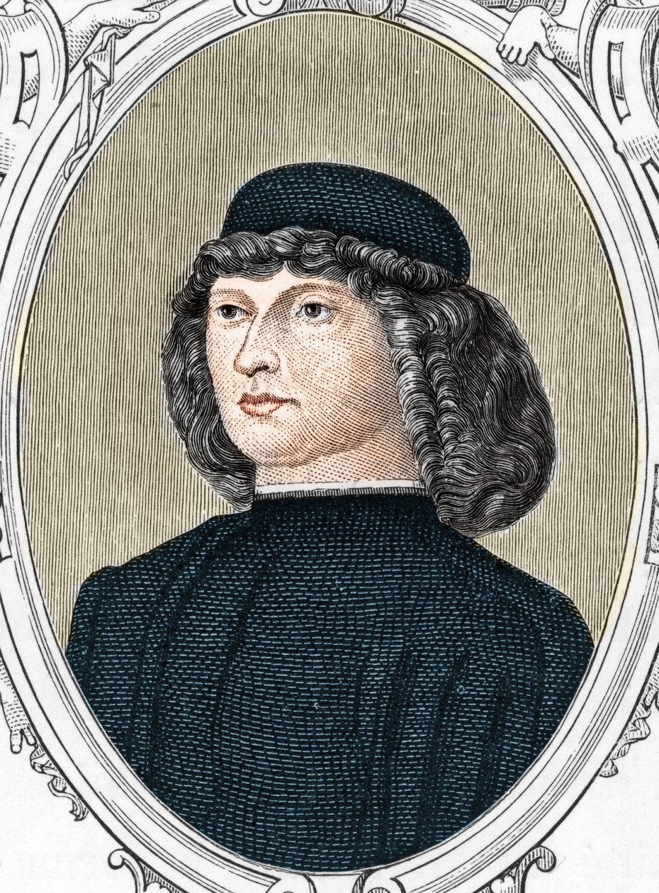 Portret van de Italiaanse schilder Giovanni Bellini genaamd il Giambellino (1425/1433-1516), gravure van 1859 in 