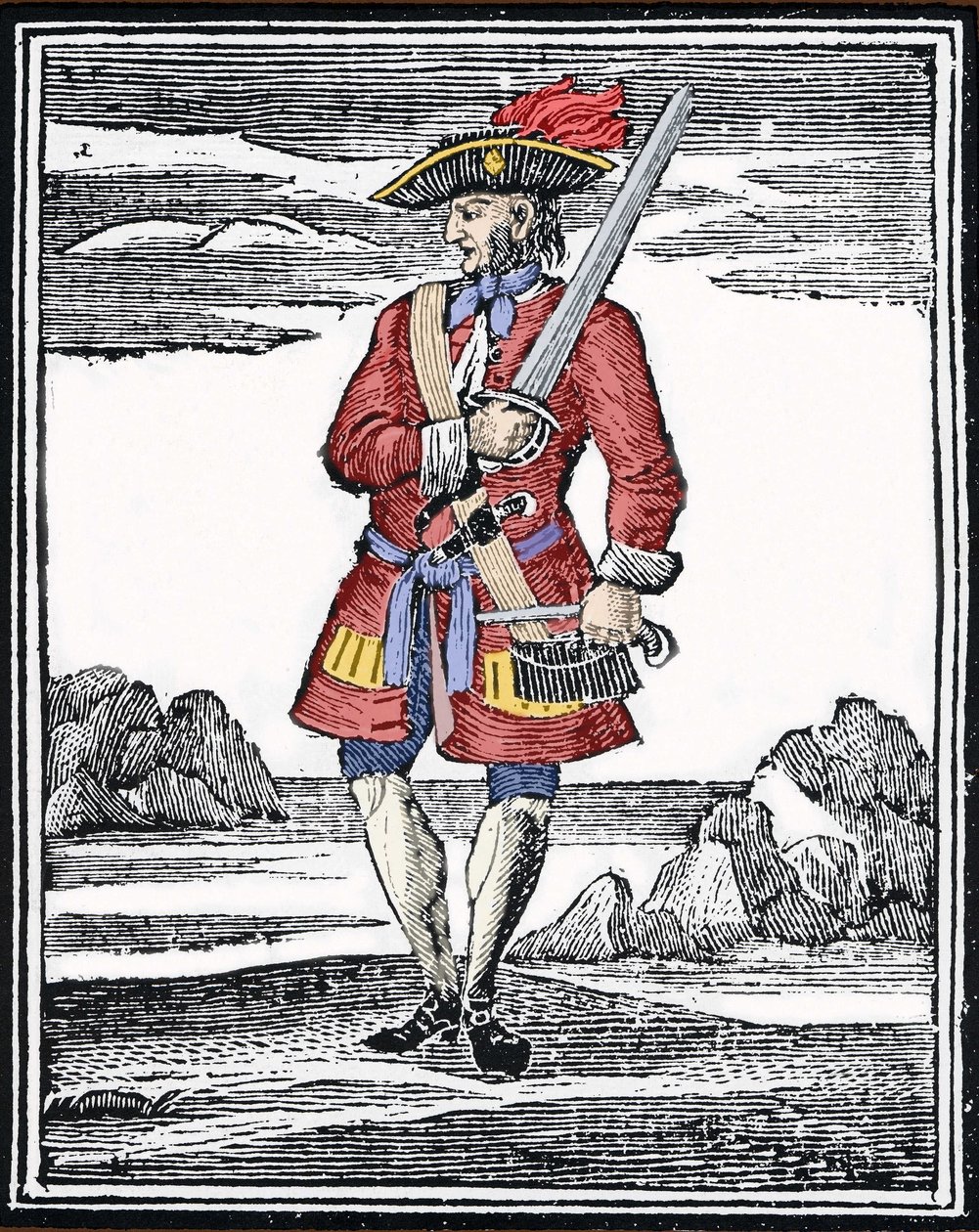 Portret van de piraat Jack Rackham, ook wel bekend als Calico Jack. Gravure. door Anonymous Anonymous