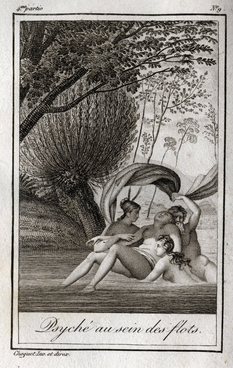 Psyche in de golven. Gravure uit 1819 in 