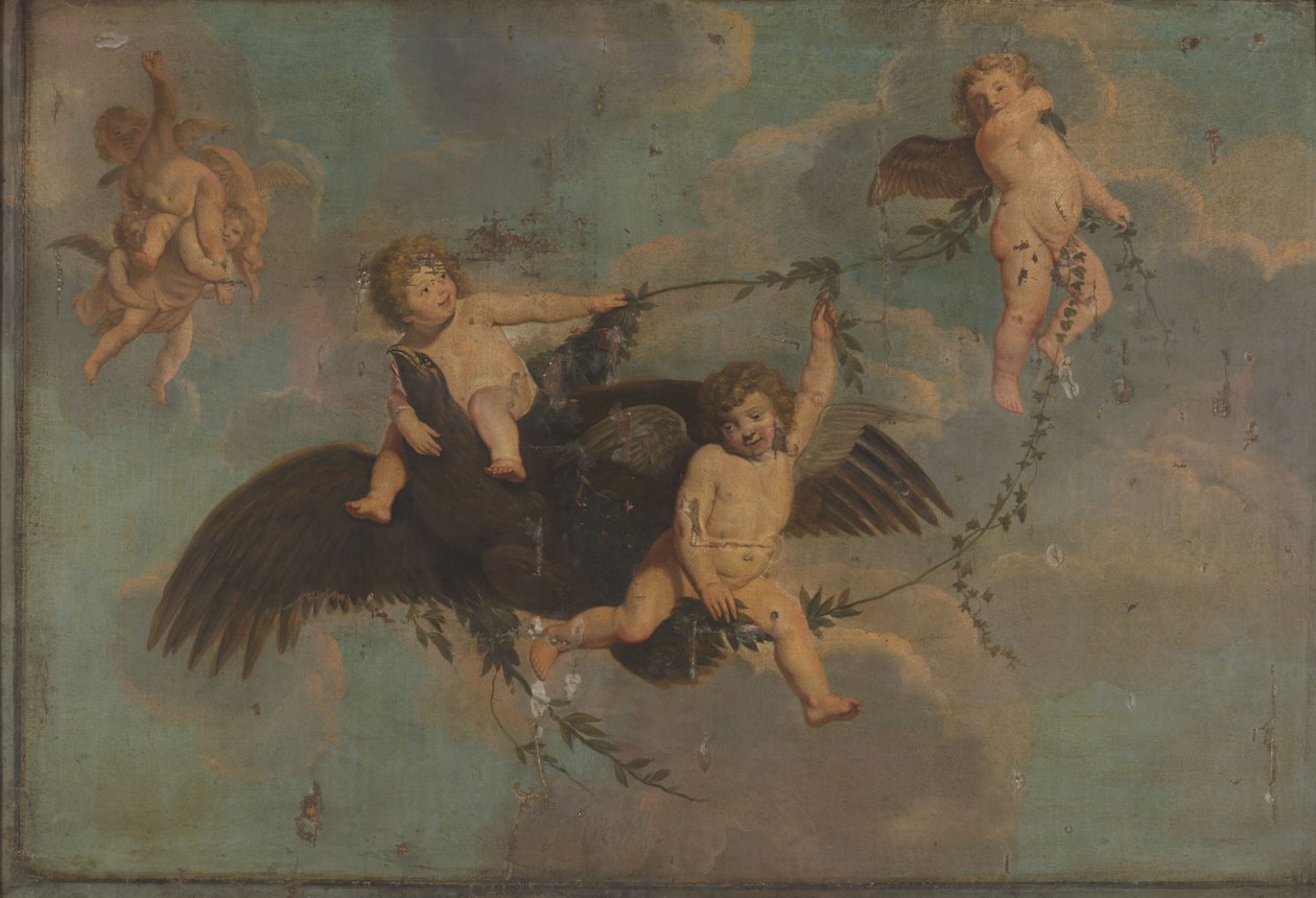 Putti met een adelaar op wolken, ca.1650 (olieverf op doek) door Anonymous Anonymous