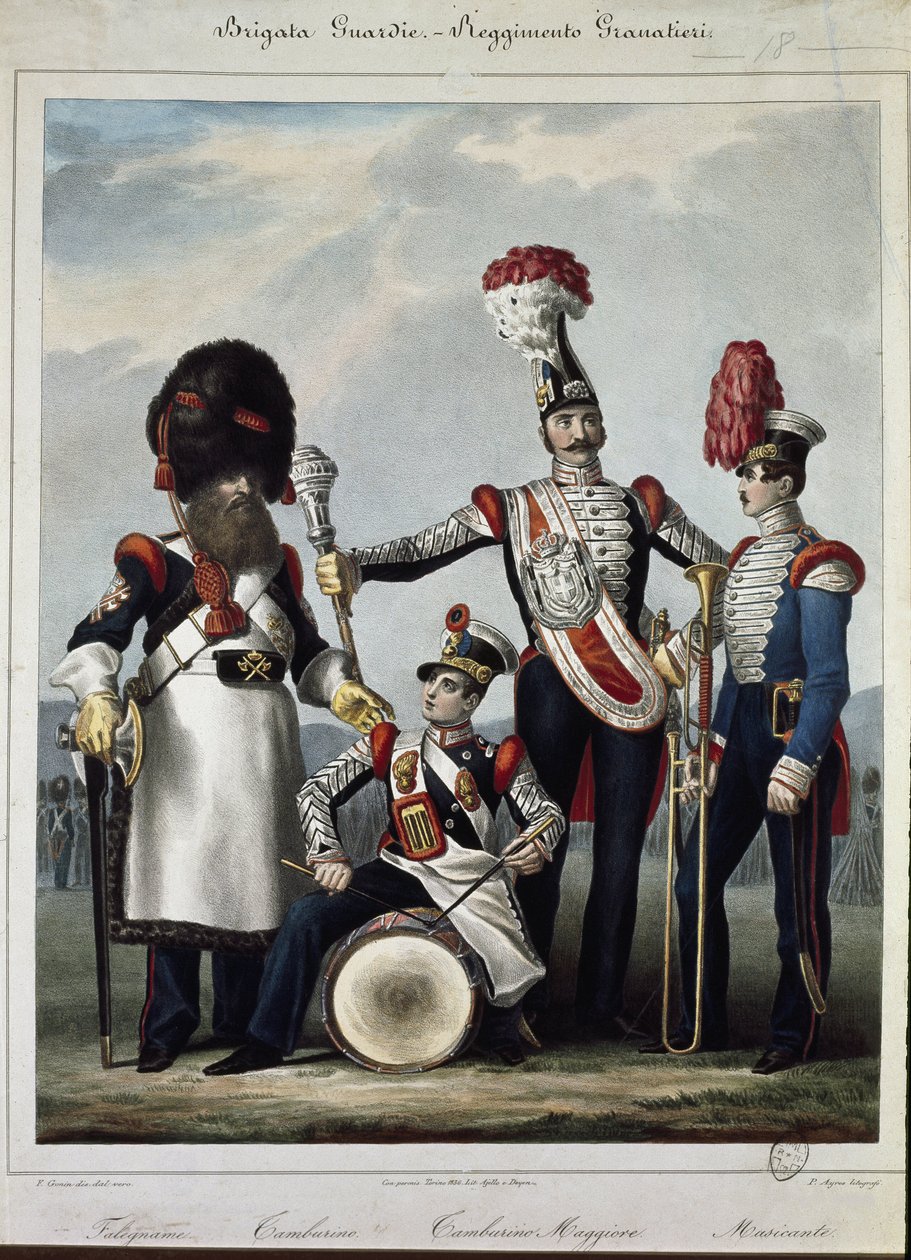 Uniformen van het koninklijk leger van Sardinië - lithografie door Anonymous Anonymous