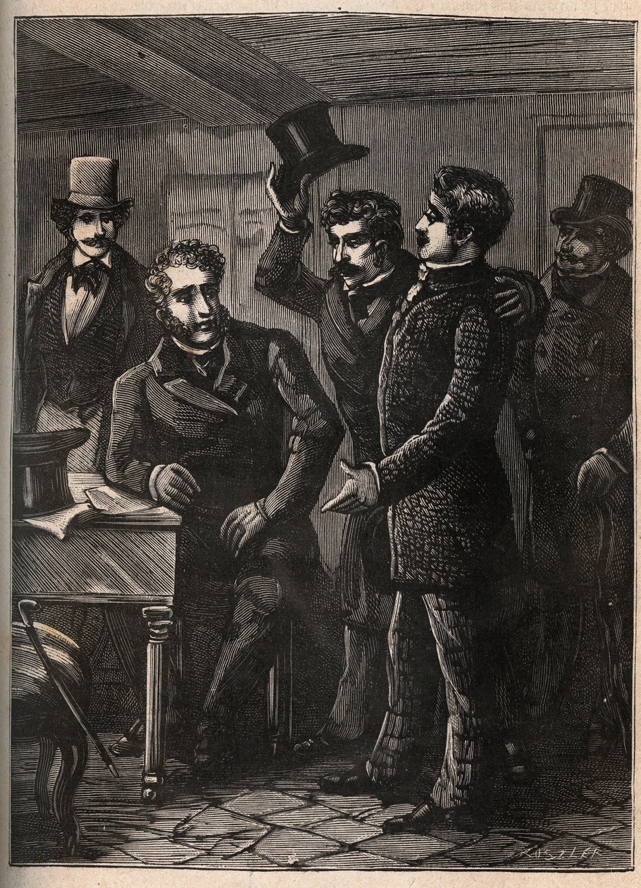 Sergeant Charles Goubin (1798-1822) wordt gearresteerd door Eugene-Francois Vidocq - gravure in 