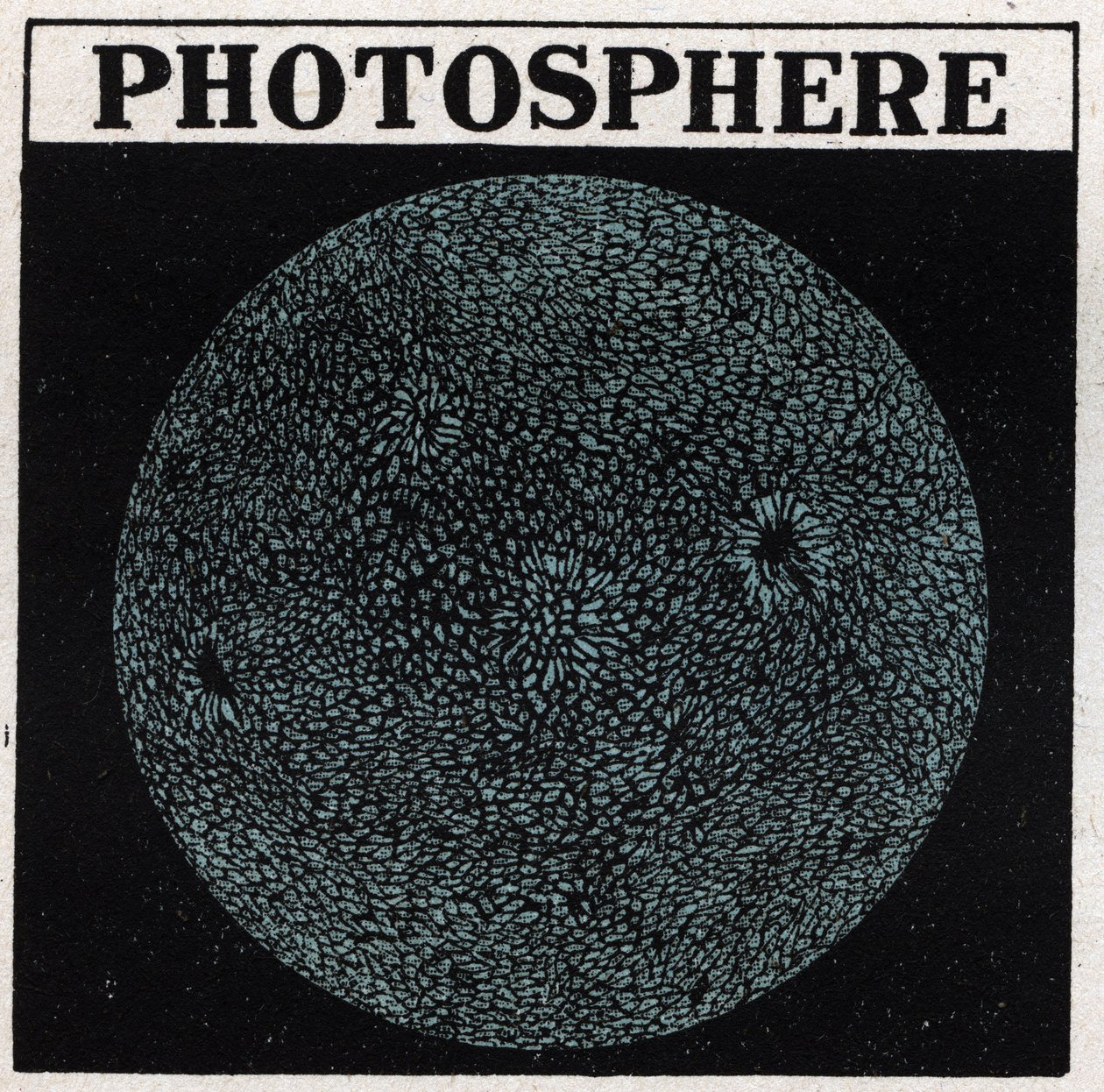Spectrale analyse: samenstelling van de zon. Het oppervlak van de zon wordt de fotosfeer genoemd. Anonieme illustratie uit 1925. Privécollectie. door Anonymous Anonymous