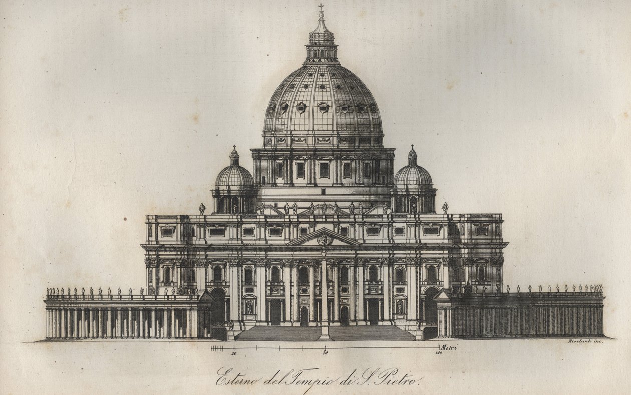 Sint-Pietersbasiliek (Basiliek van Sint-Pieter) in Rome - gravure uit 