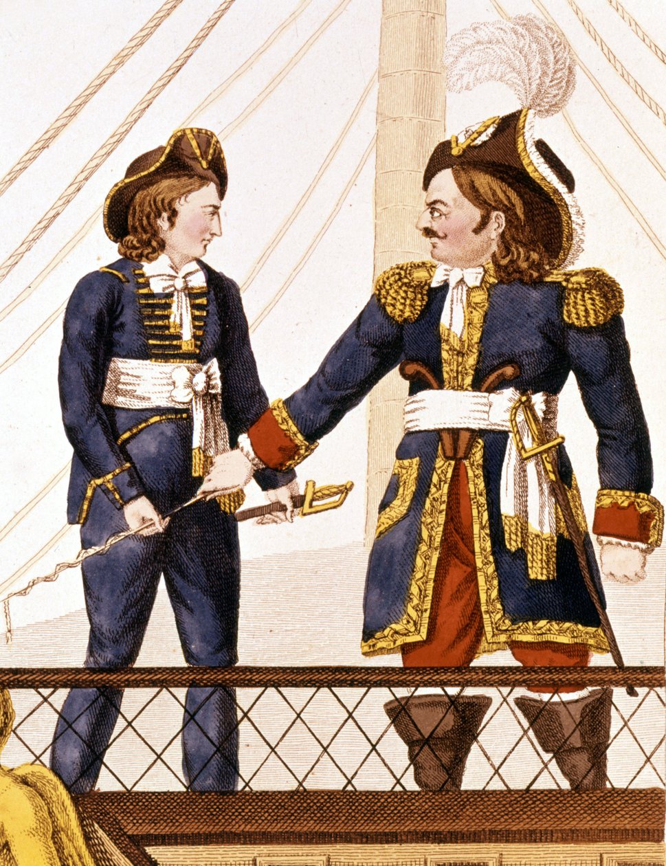 Surcouf aan boord van zijn boot Emile. Populaire gravure, begin 19e eeuw, Parijs door Anonymous Anonymous