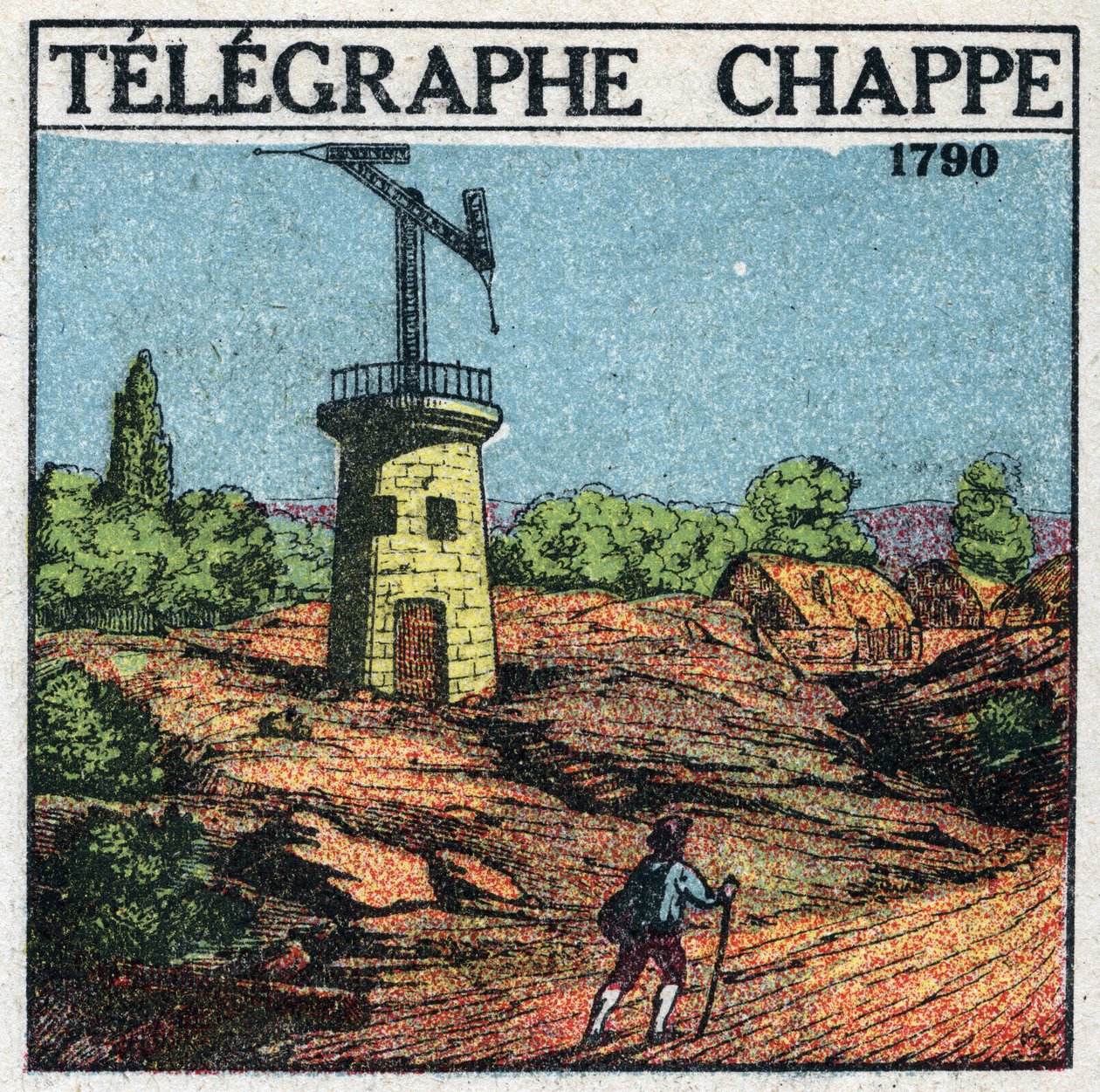 Telegraaf: telegraaf door Claude Chappe (1765-1805) in 1790. Anonieme illustratie uit 1925. Privécollectie. door Anonymous Anonymous