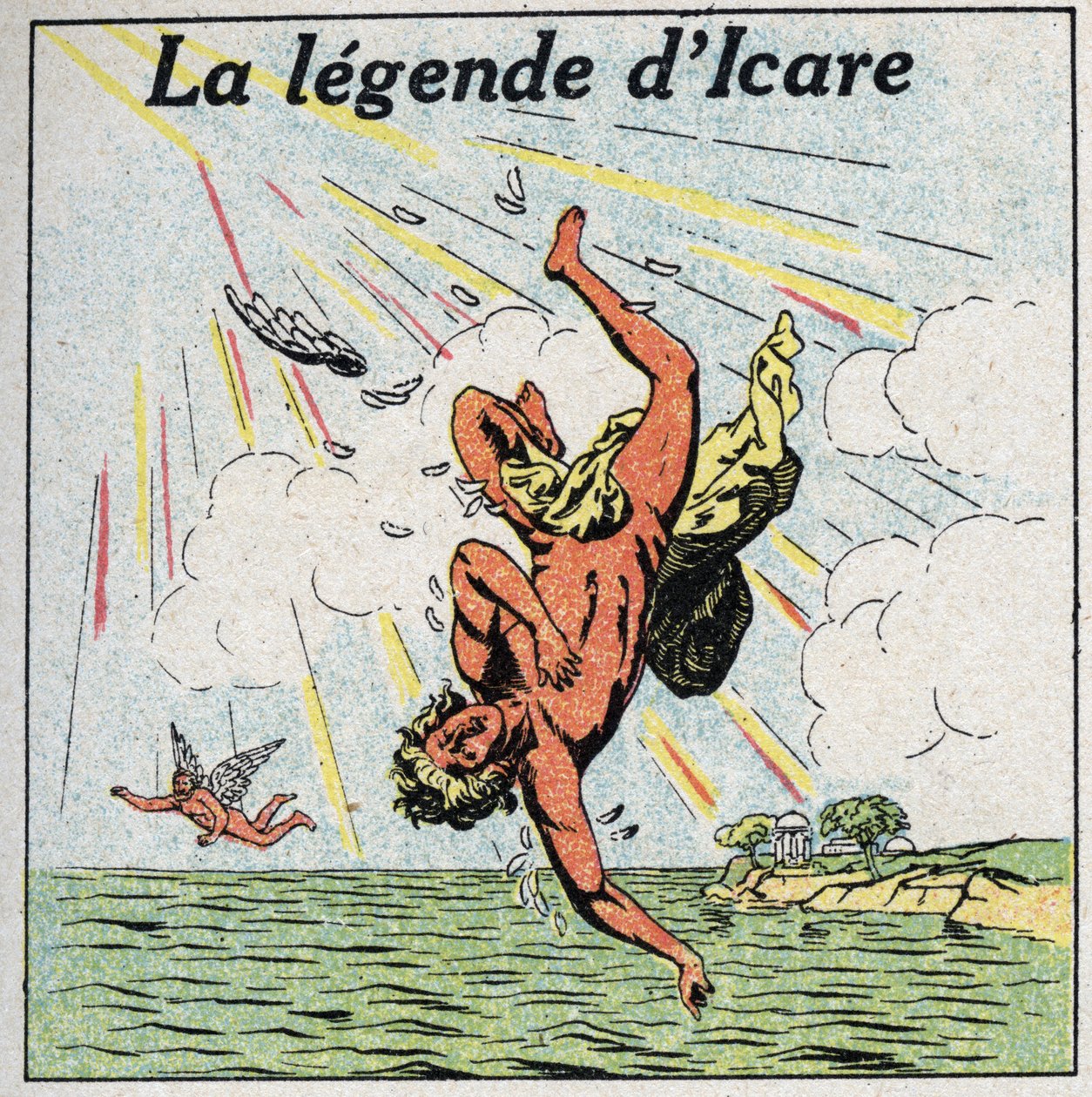 De val van Icarus. Anonieme illustratie uit 1925. Privécollectie. door Anonymous Anonymous
