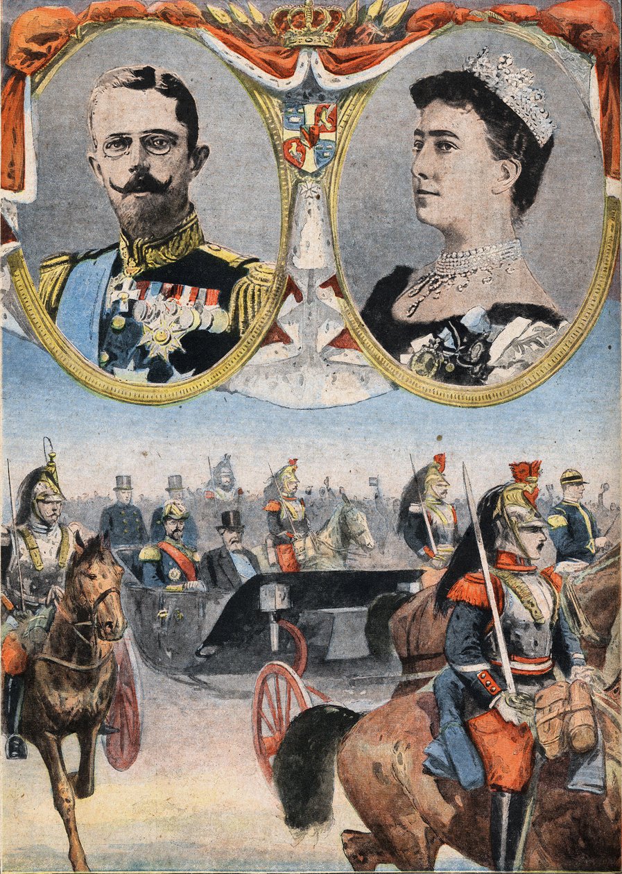 De gasten van Frankrijk: Koning Gustave V (1858-1950) en koningin van Zweden Victoria (Viktoria de Bade) door Anonymous Anonymous