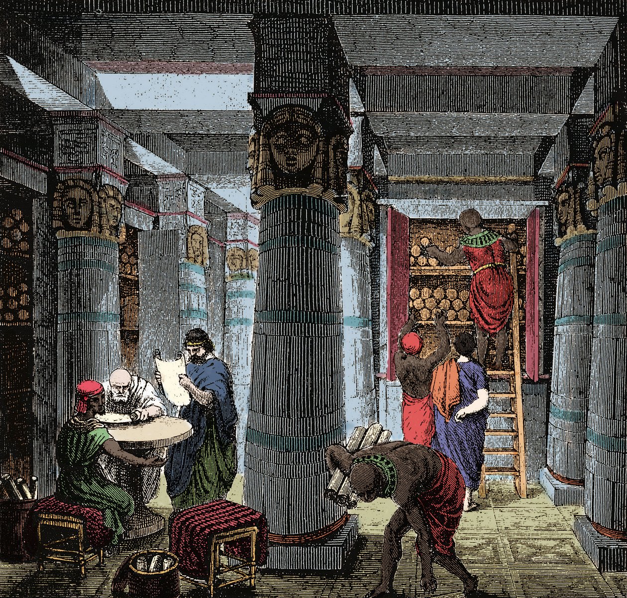 De bibliotheek van Alexandrië - Zicht op het interieur van de bibliotheek van Alexandrië in Egypte. door Anonymous Anonymous