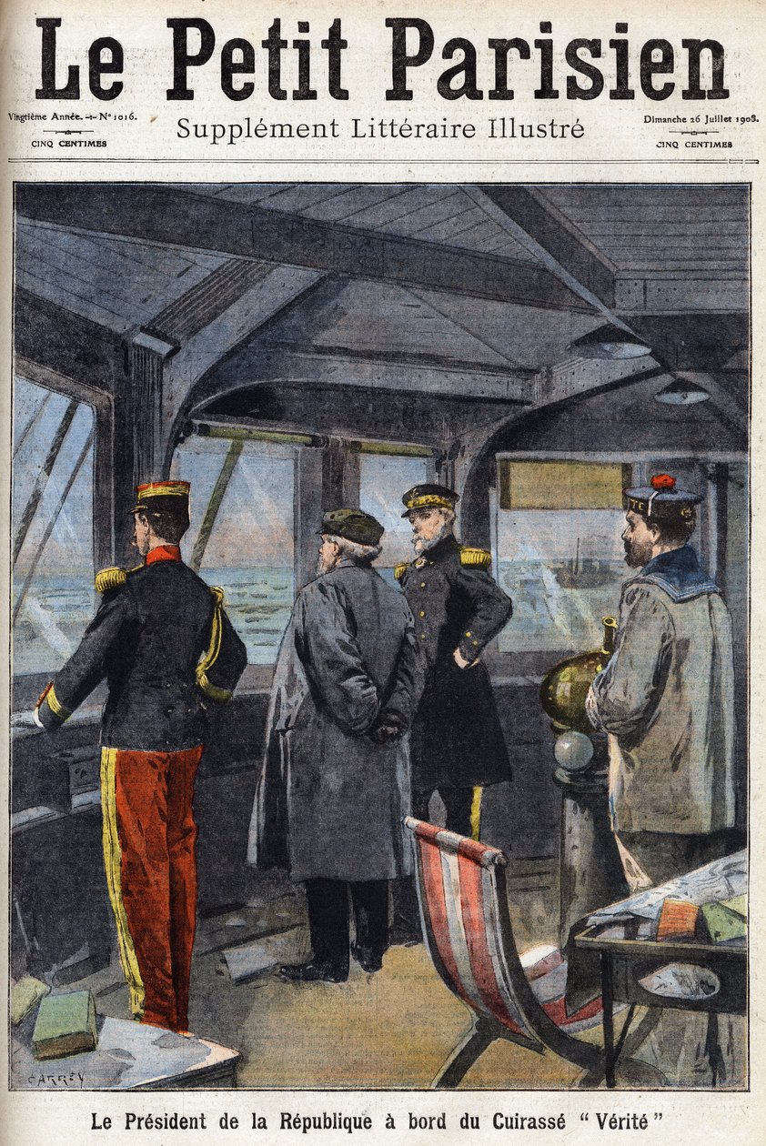De president van de Republiek Armand Fallieres aan boord van het slagschip 