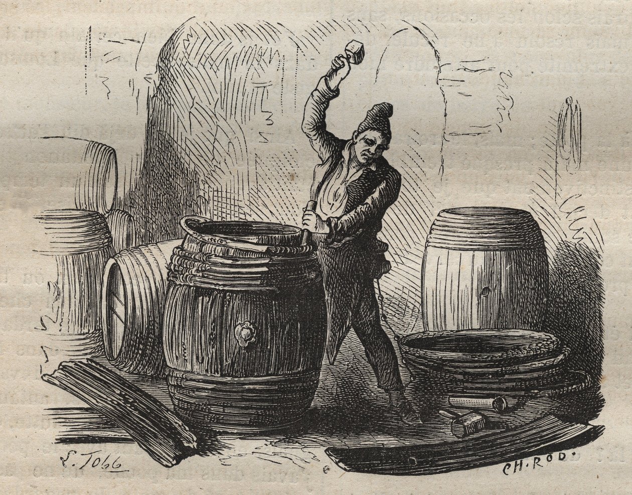 De kuiper van de bagne van Toulon in de 19e eeuw. Gravure in “Histoire des bagnes depuis leur création à nos jours” (1877). Privécollectie door Anonymous Anonymous