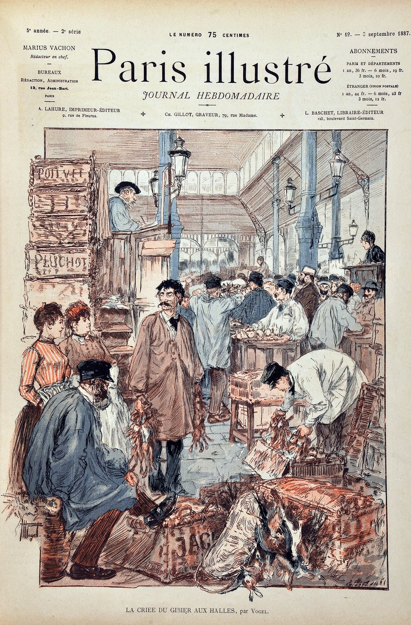 Het spel criee in de Halles de Paris in 1887 door Anonymous Anonymous