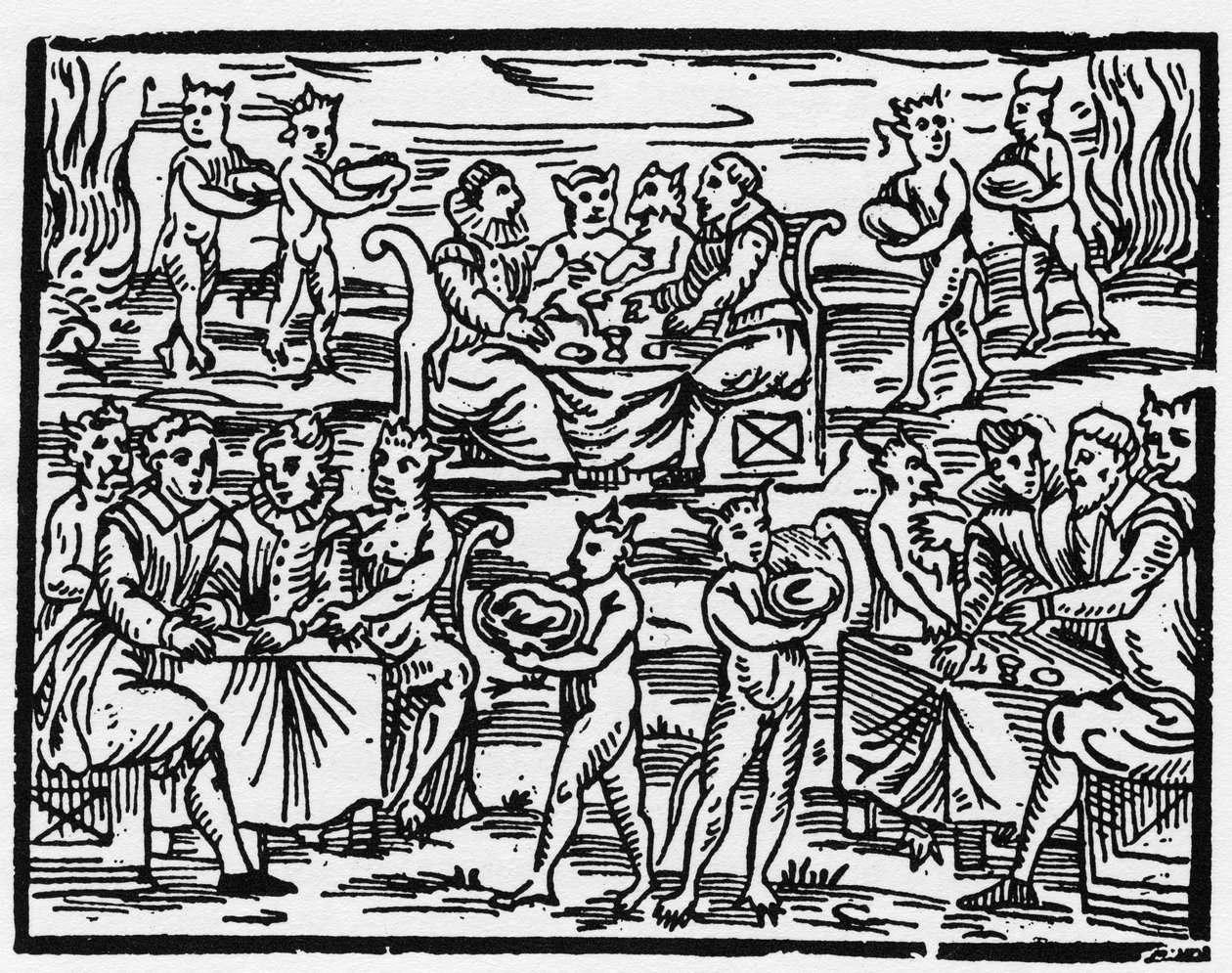 De maaltijd van de heksen op de sabbat - "Compendium Maleficarum", behandelt heksen, hun kwaad en hun toverkunsten door Francesco Maria Guazzo of Guaccio of Guaccius (15?? -16??) 1608 Privécollectie. door Anonymous Anonymous