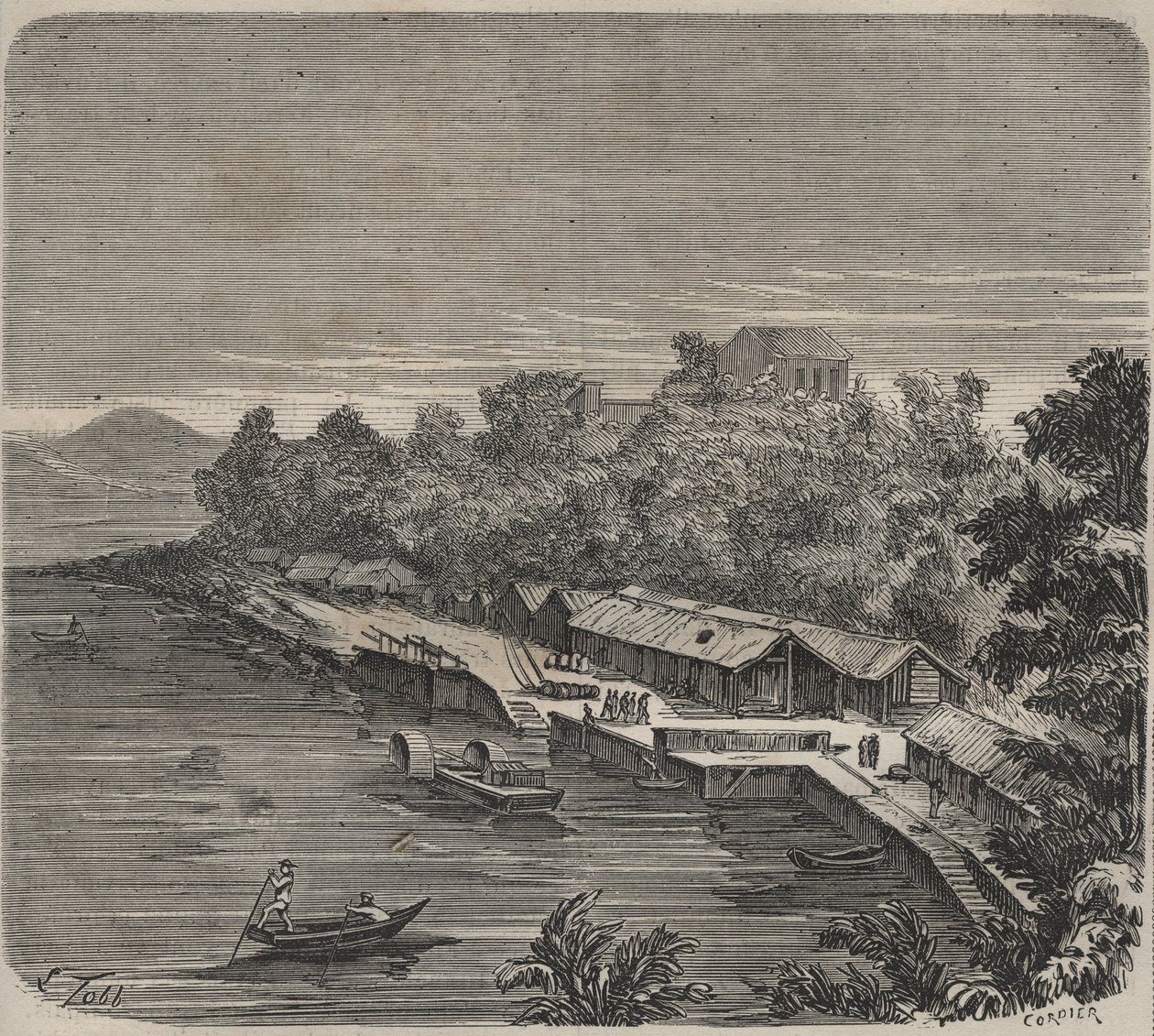 De Saint-Laurent-gevangenis in Cayenne (Frans-Guyana) in de 19e eeuw. Gravure in Histoire des bagnes depuis leur création à nos jours (1877) door Pierre Zaccone. door Anonymous Anonymous