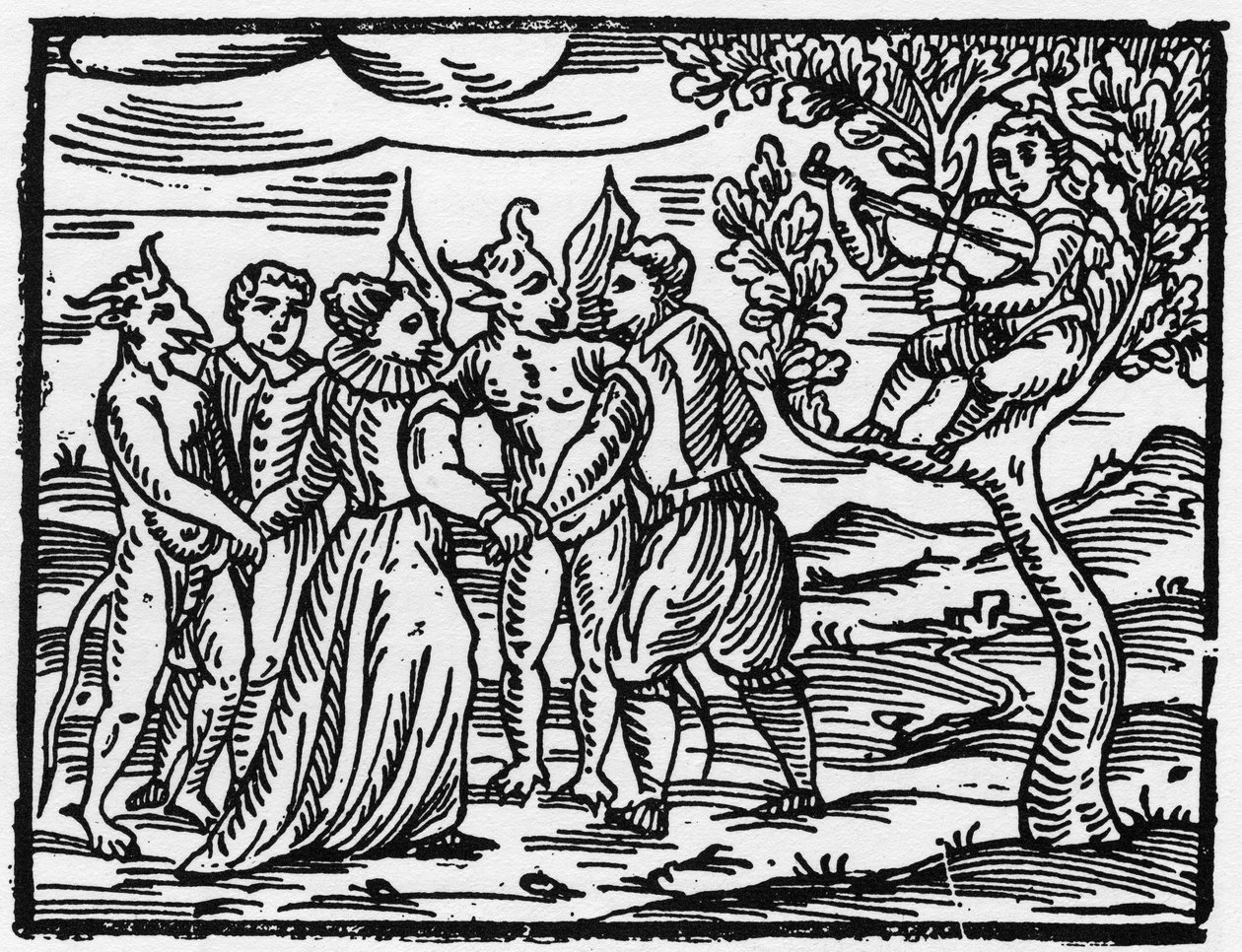 De heksen op de sabbat dansen op het geluid van de viool - 