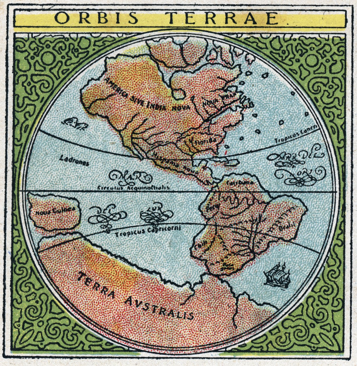 Tijd: orbis terrae. De globe met Ecuador en de tropen. Anonieme illustratie uit 1925. Privécollectie. door Anonymous Anonymous