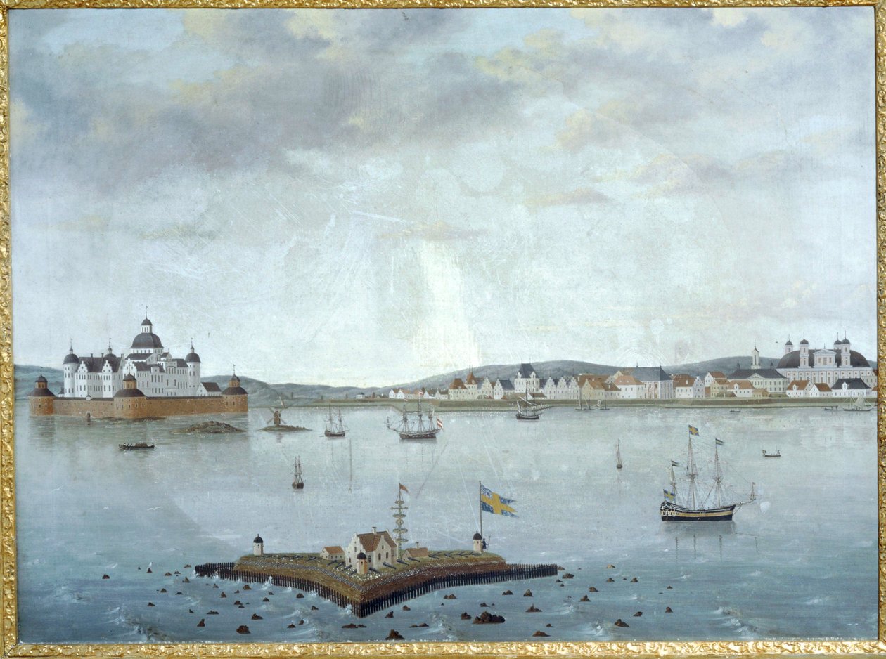 Gezicht op Kalmar met het kasteel van Kalmar, Zweden ... (aquarel) door Anonymous Anonymous