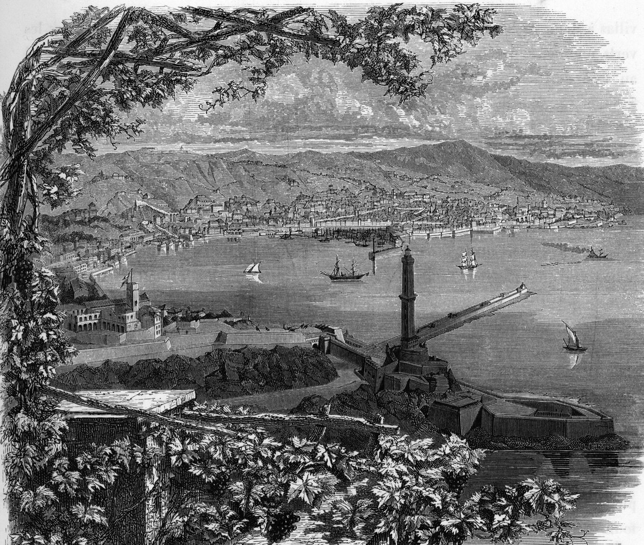 Zicht op de stad Genua (Genova), Italië. gravure van 1859 in "de galerijen van Europa - Italië" door Armengaud. Privécollectie. door Anonymous Anonymous