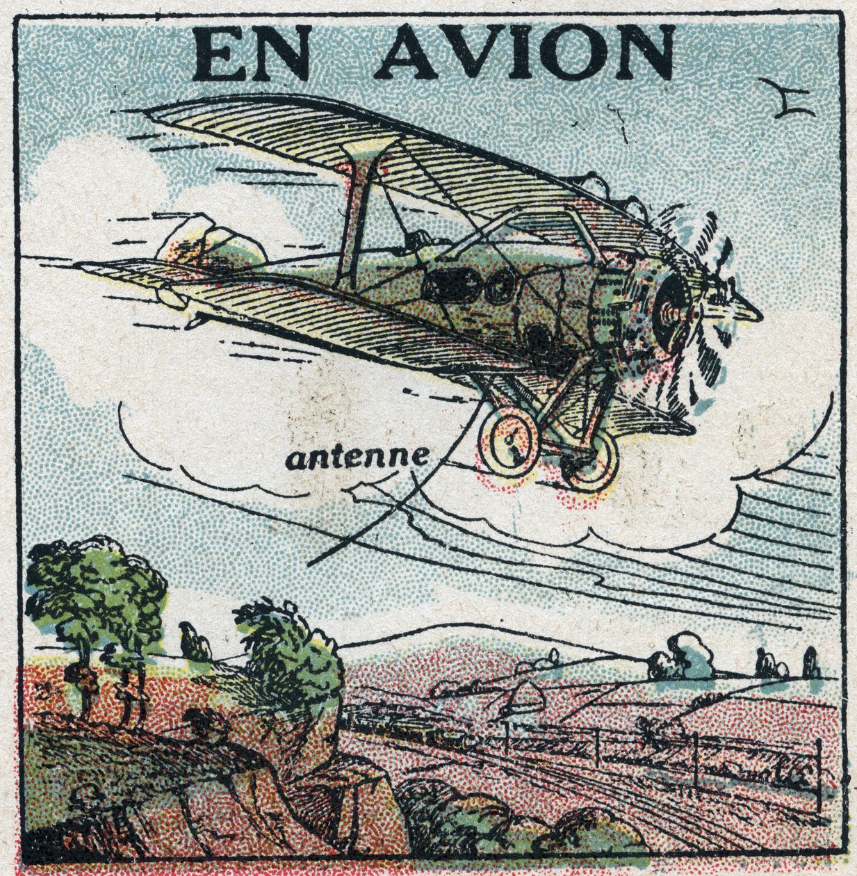 Draadloze telefonie: per vliegtuig. Anonieme illustratie uit 1925. Privécollectie. door Anonymous Anonymous