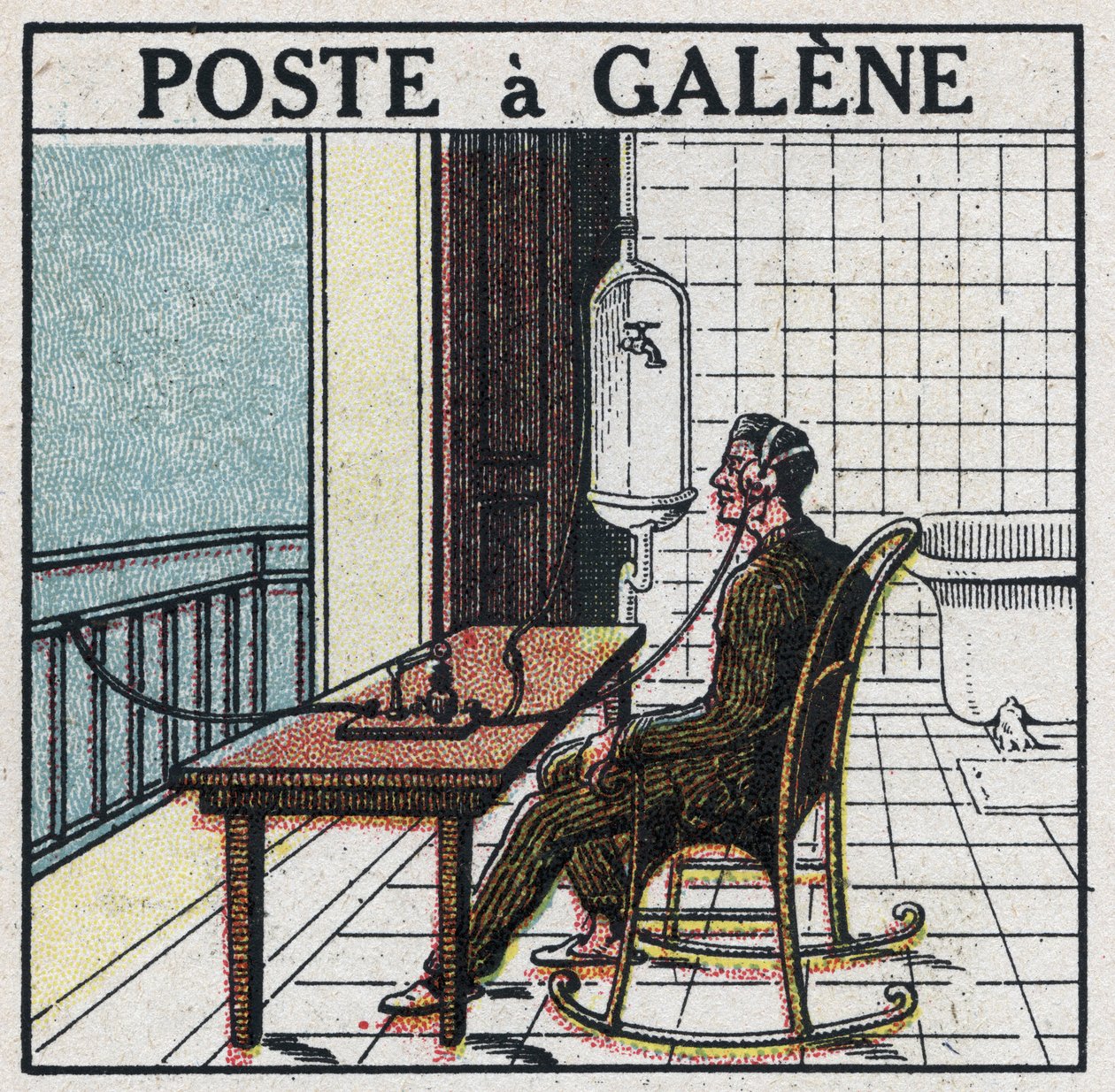 Draadloze telefonie: radioapparaat in galene. Anonieme illustratie van 1925. Privécollectie. door Anonymous Anonymous