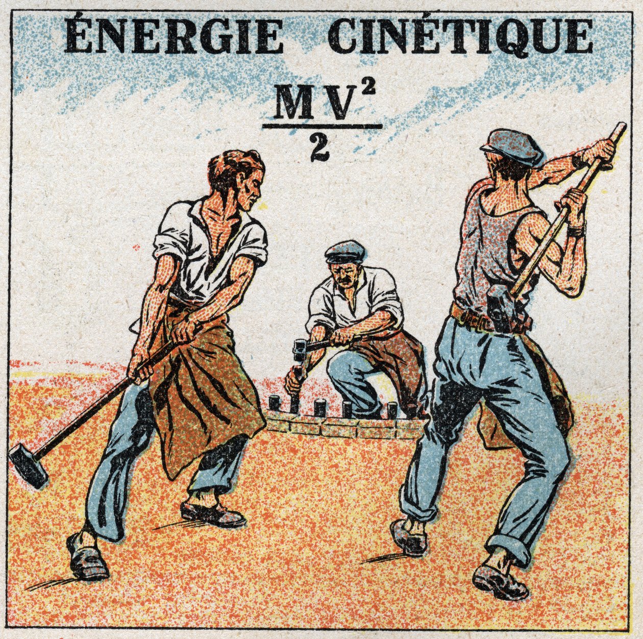 Werk en kracht: berekening van kinetische energie. Anonieme illustratie uit 1925. Privécollectie. door Anonymous Anonymous