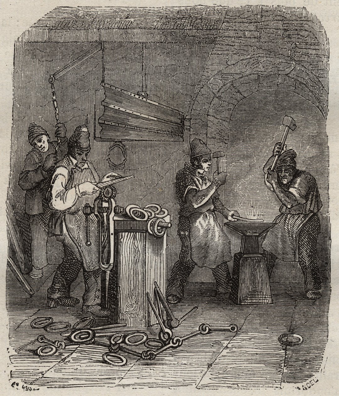 Arbeiderskrachten bij de Rochefort Bagne in de 19e eeuw. Gravure in 