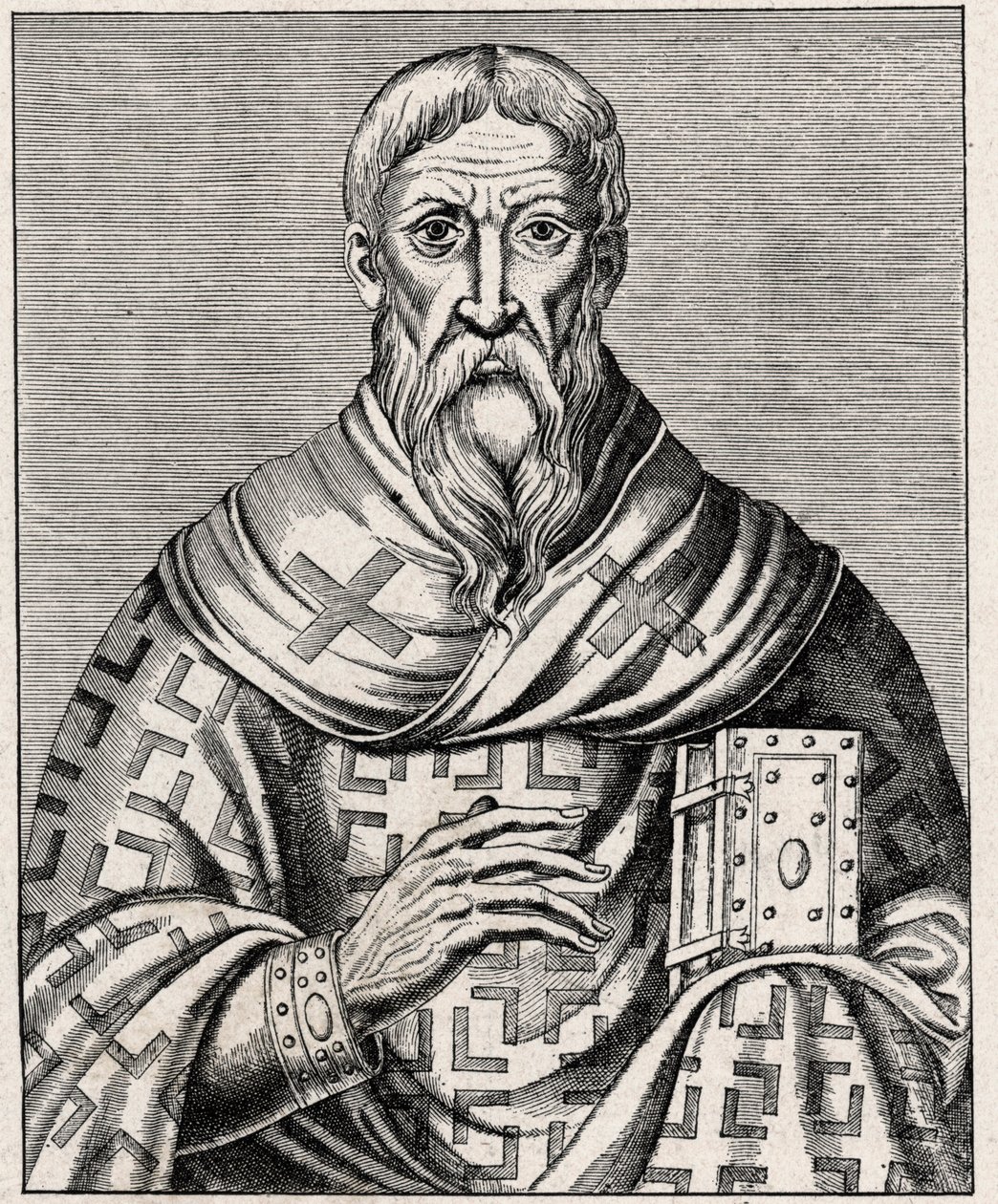 Portret van Dionysius de Areopagiet - Portret van Sint Denys de Areopagiet (1e eeuw), Griekse bisschop - Gravure naar een illustratie van het Leven van beroemde mannen door Thevet - In Les Missions Catholiques au XIXe Siècle door Louis-Eugene Louvet. door Anonymous Anonymous