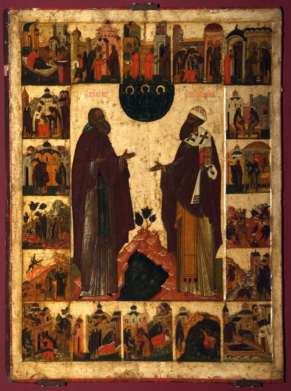 Sint Cyrillus van Witte Meer en Sint Cyrillus van Alexandrië, tweede helft van de 16e eeuw door Anonymous Russian icon painter