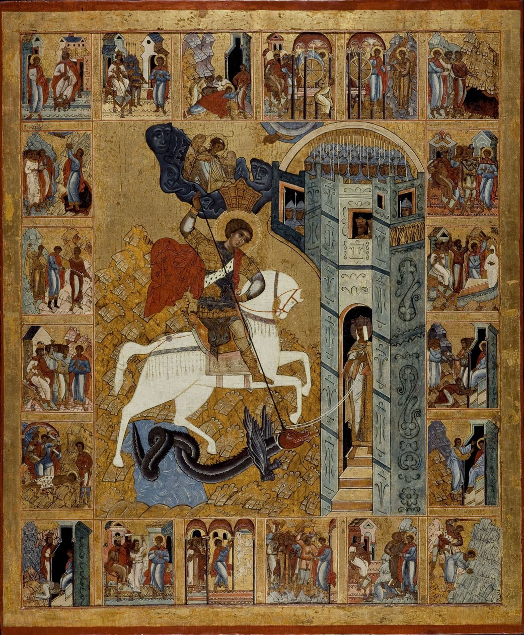 Sint Joris met Scènes uit Zijn Leven door Anonymous Russian icon painter