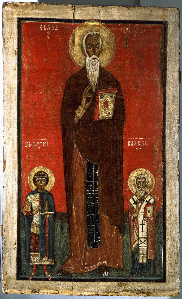 Sint Johannes Climacus met Sint Joris en Sint Blasius door Anonymous Russian icon painter
