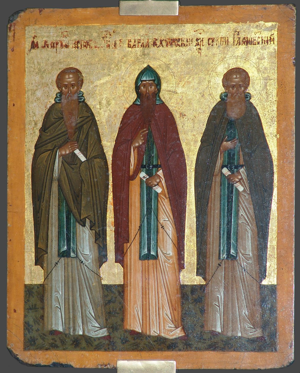 Heiligen Chariton de Belijder, Barlaam van Khutyn en Sergius van Radonezh, 15e eeuw door Anonymous Russian icon painter
