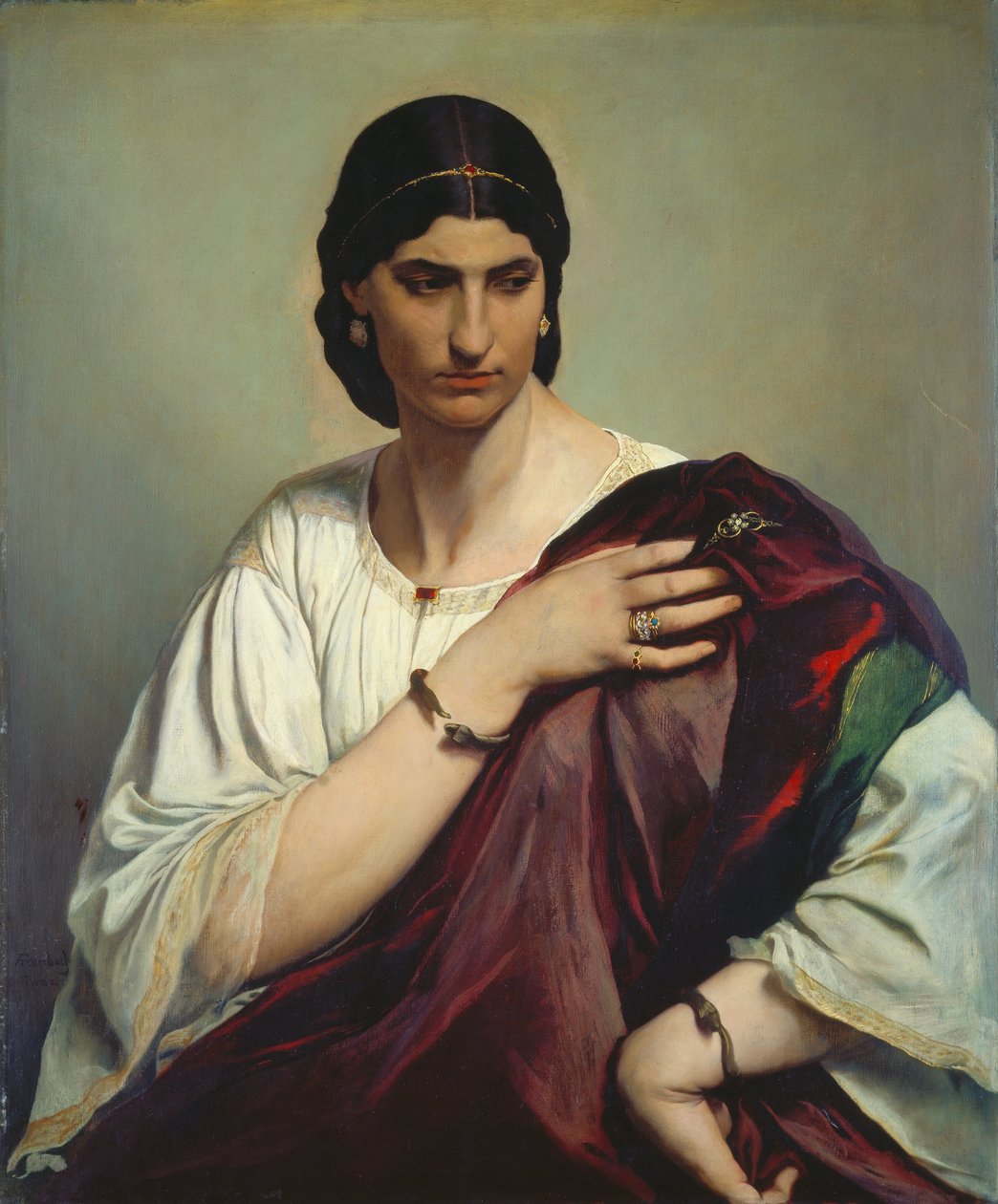 Halflang Portret van een Romeinse Vrouw door Anselm Feuerbach