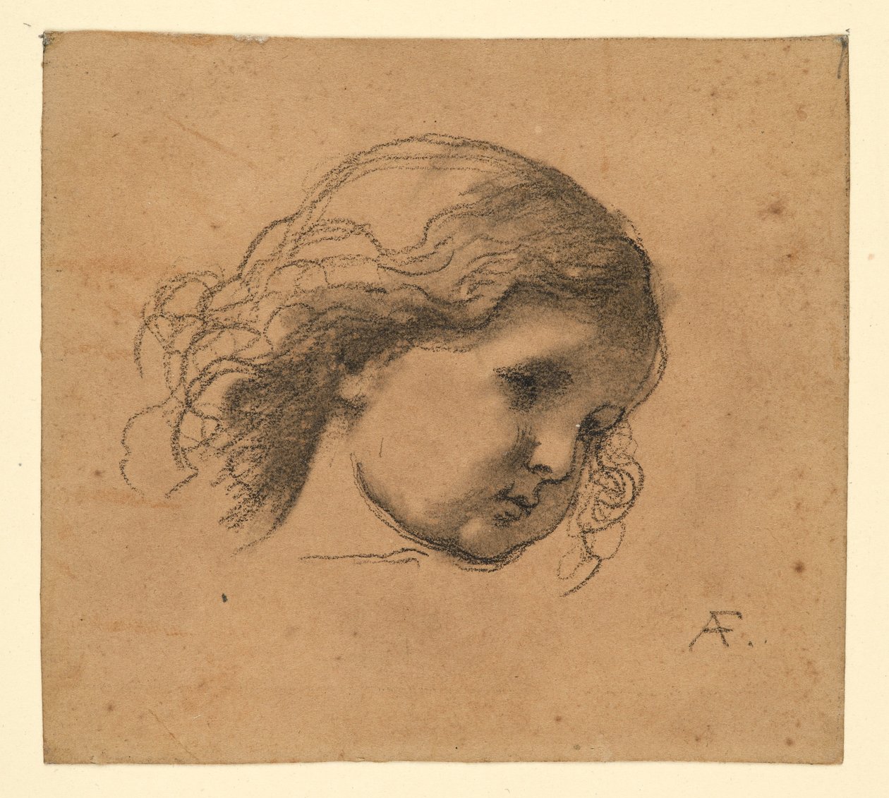 Krullend kinderhoofd door Anselm Feuerbach