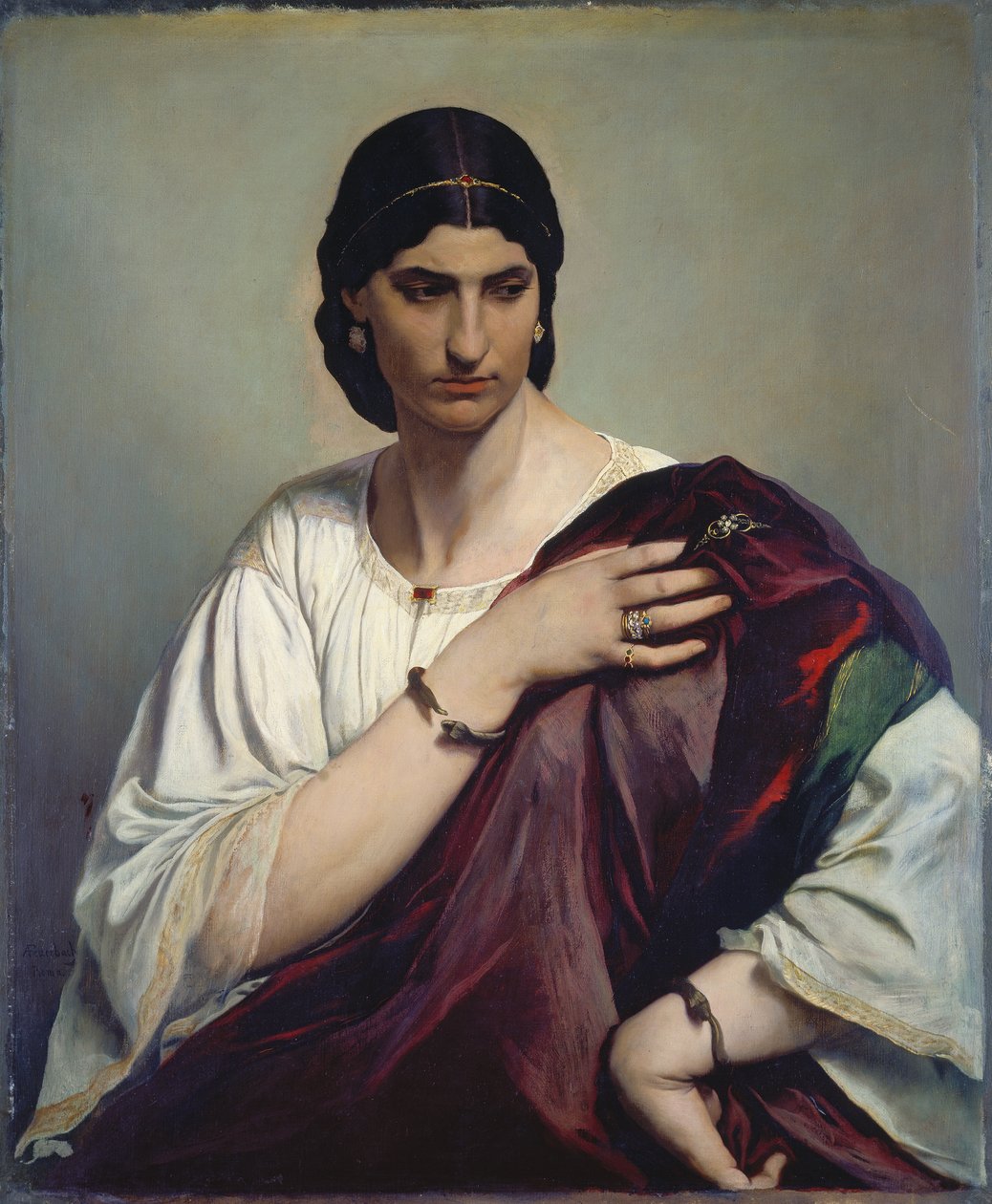 Lucrezia Borgia; Portret van een Romeinse vrouw in een witte tuniek en een rode mantel door Anselm Feuerbach