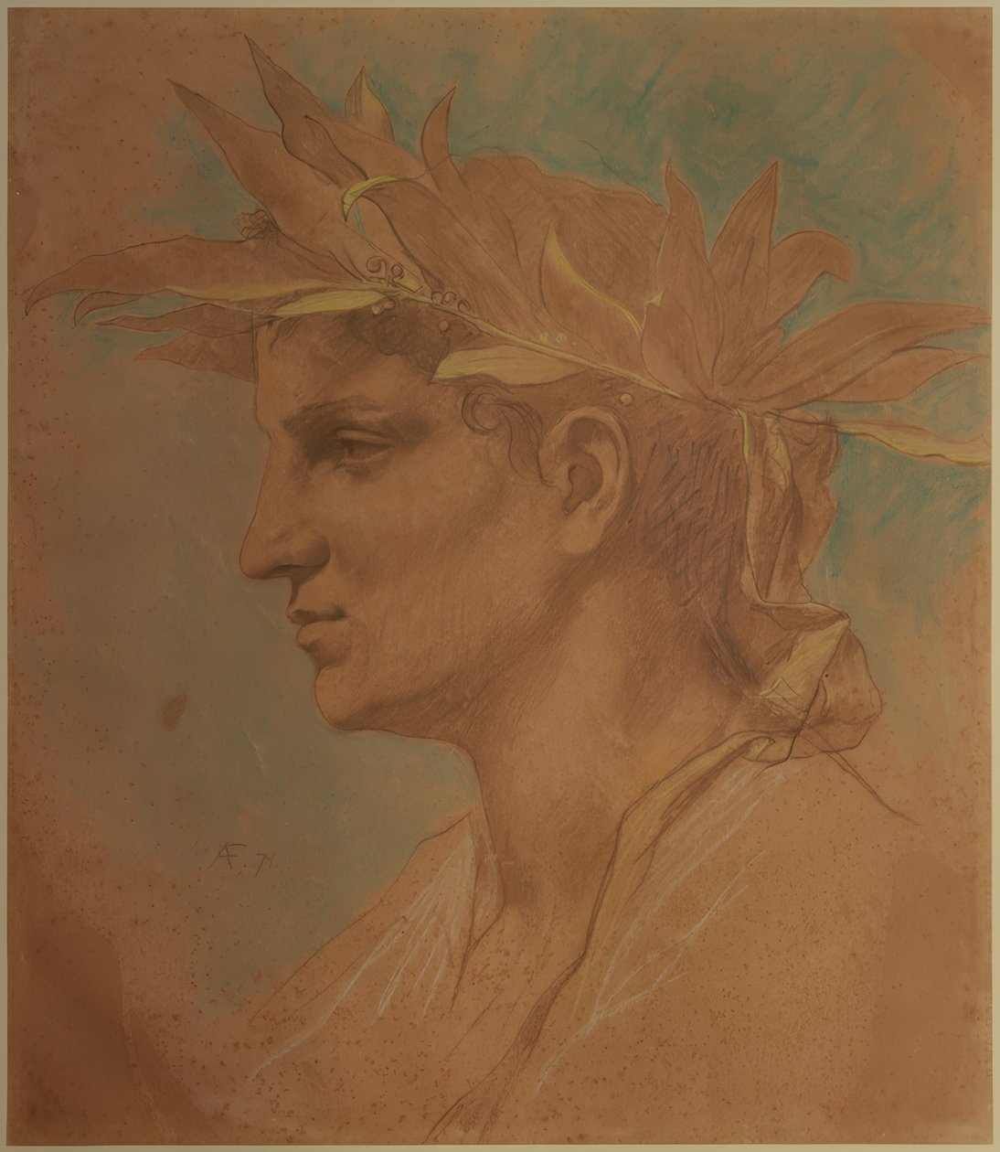 Met Laurier gekroonde Mannelijke Hoofd door Anselm Feuerbach